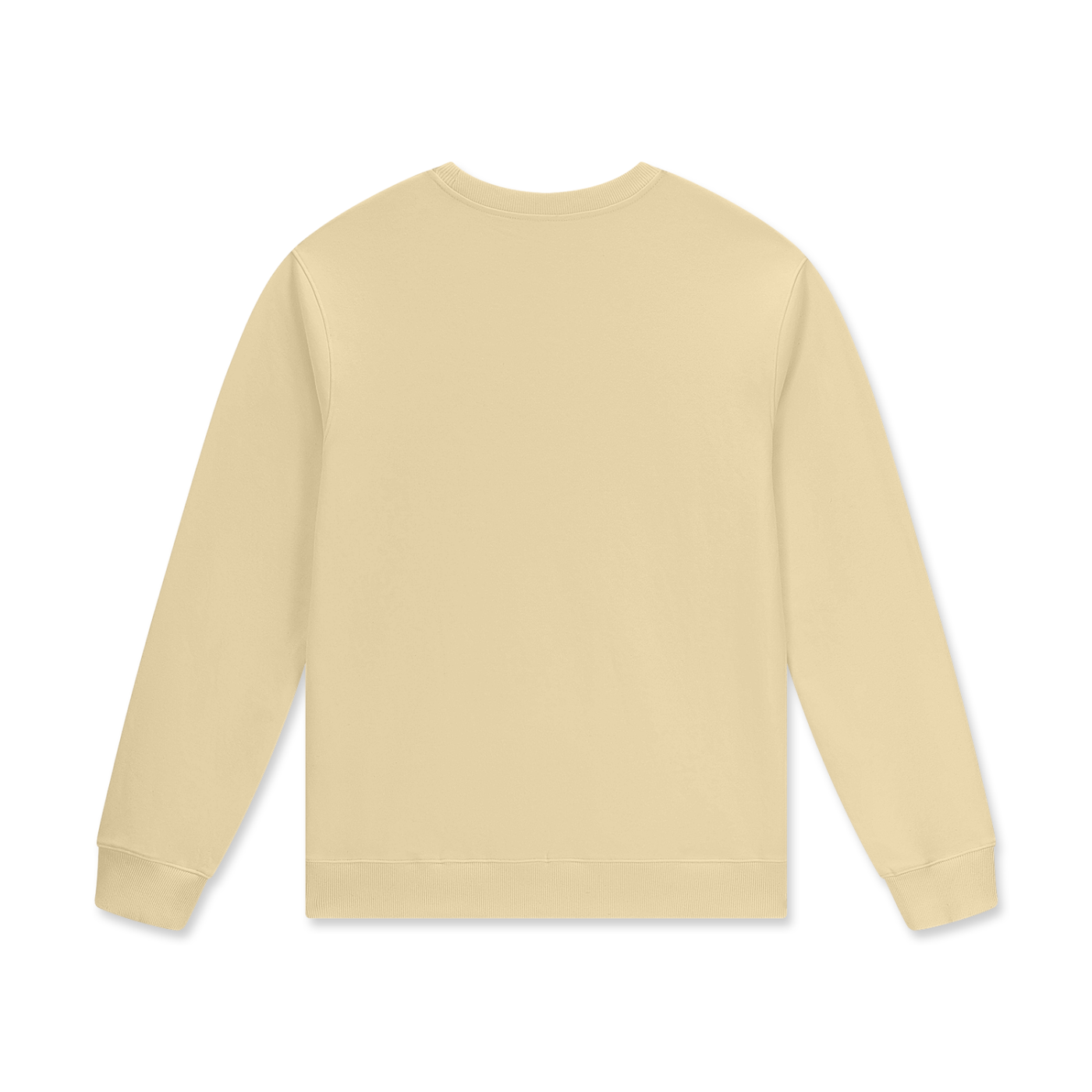 Flat lay of sustainable 280 GSM Future-Homme daily uniform classic essential cotton pullover sweatshirt in honey peach backside on a white background 