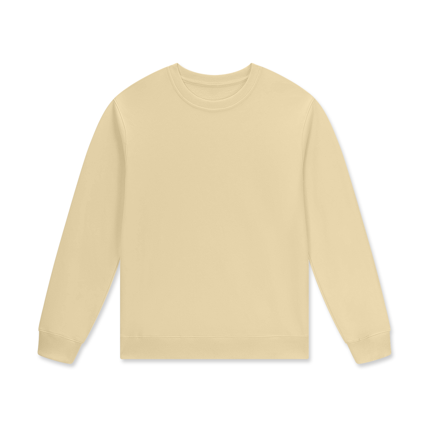 Flat lay of sustainable 280 GSM Future-Homme daily uniform classic essential cotton pullover sweatshirt in honey peach frontside on a white background 