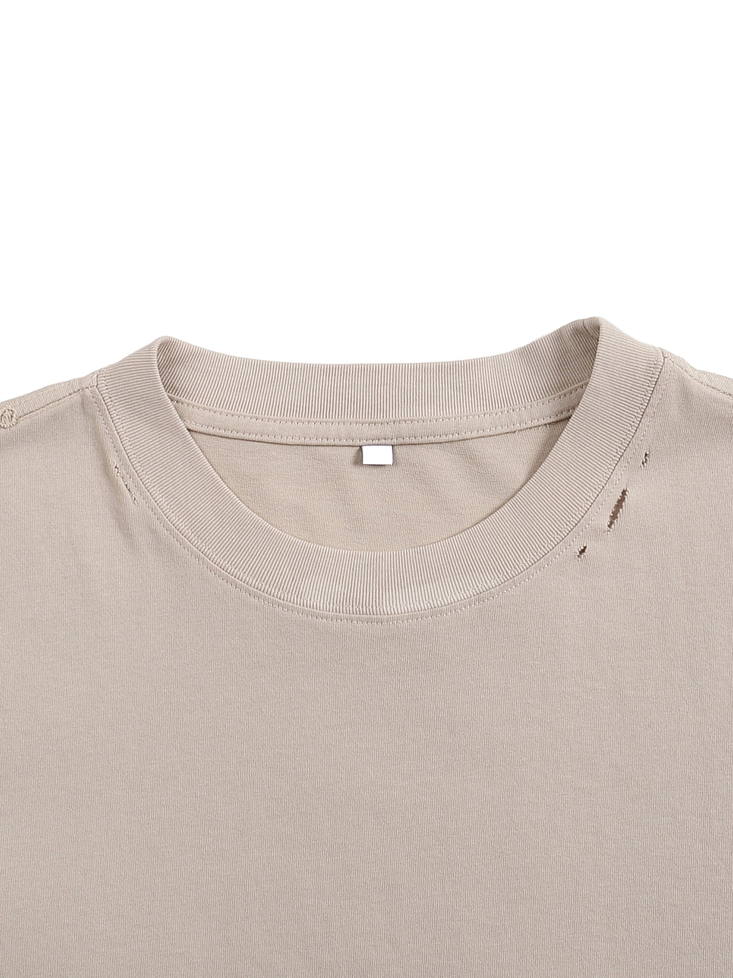 Flat lay of the sustainable 250 GSM Future-Homme made-to-order daily uniform classic frayed boxy t-shirt in apricot frontside collar on a white background
