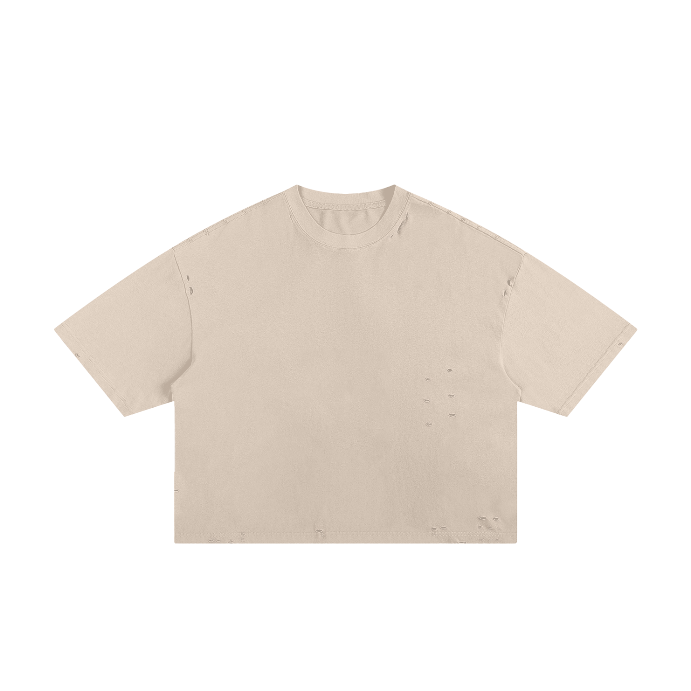 Flat lay of the sustainable 250 GSM Future-Homme made-to-order daily uniform classic frayed boxy t-shirt in apricot frontside on a white background