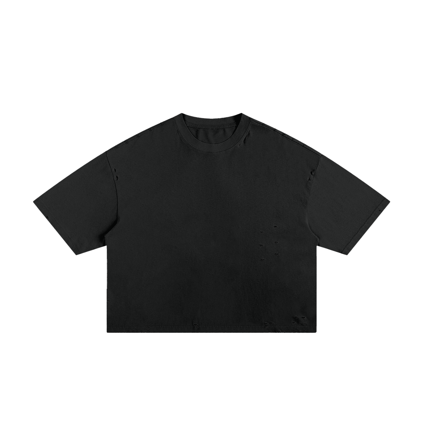 Flat lay of the sustainable 250 GSM Future-Homme made-to-order daily uniform classic frayed boxy t-shirt in black frontside on a white background
