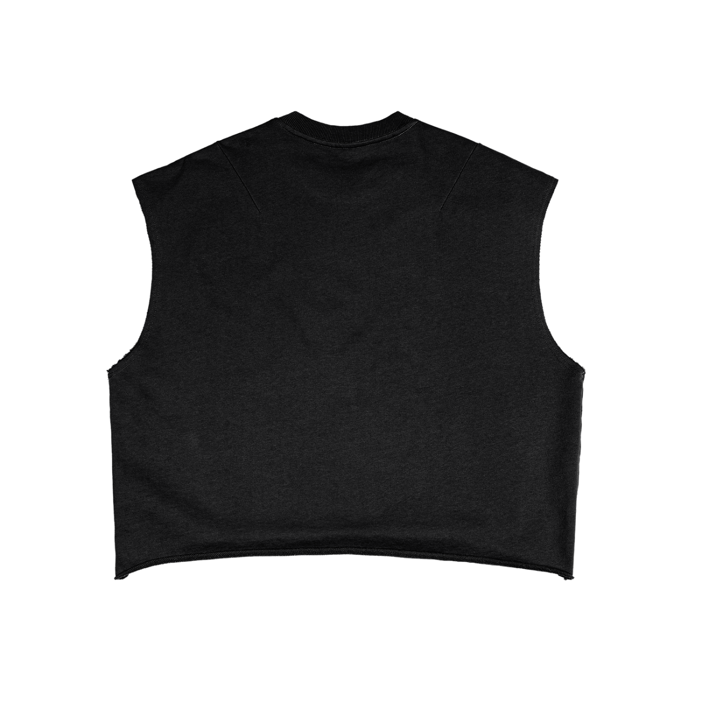 Flat lay of the sustainable Future-Homme daily uniform French Terry boxy tank top in 340 GSM in black backside on a white background