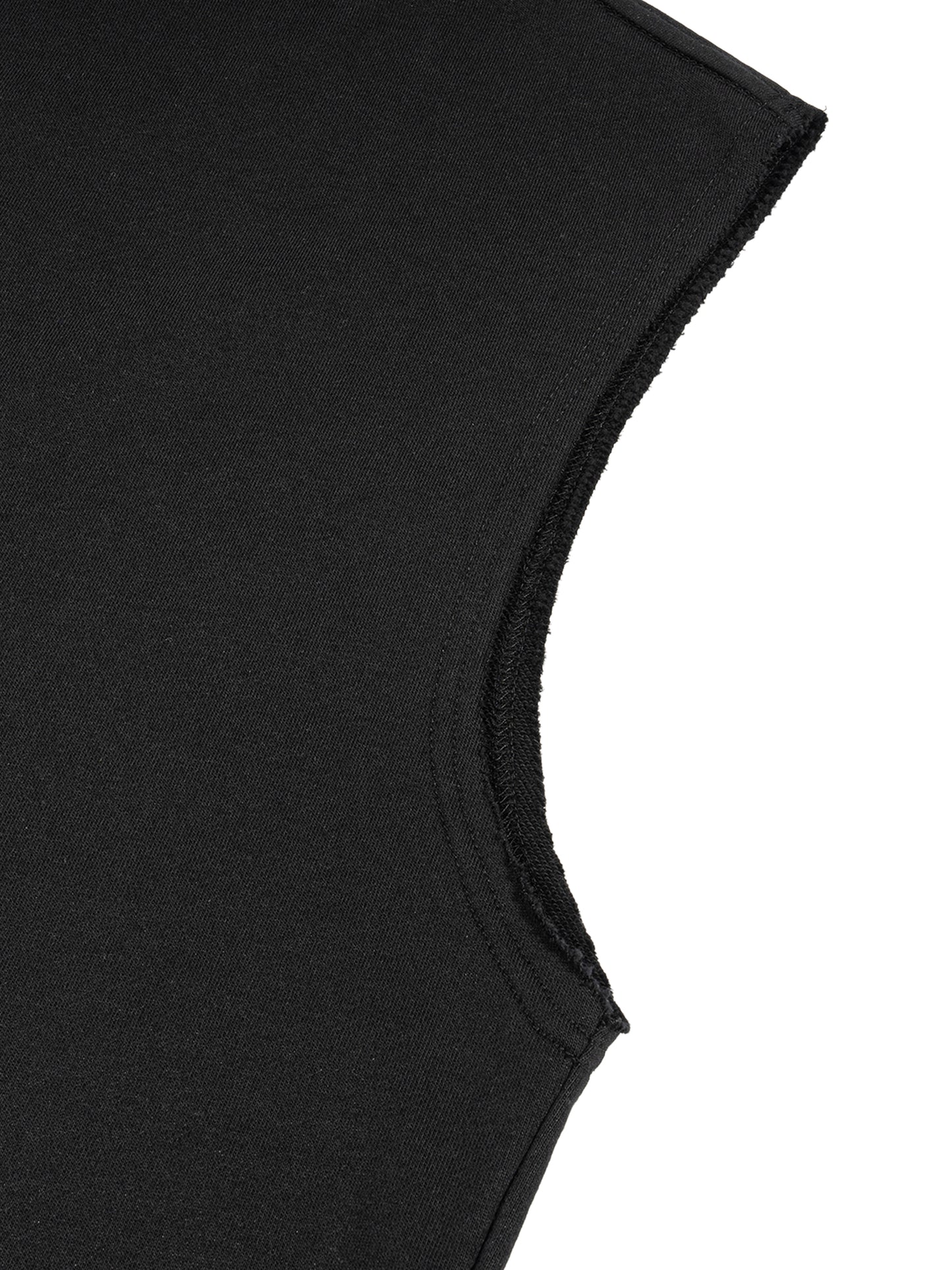 Flat lay of the sustainable Future-Homme daily uniform French Terry boxy tank top in 340 GSM in black frontside sleeve on a white background