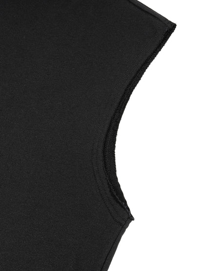 Flat lay of the sustainable Future-Homme daily uniform French Terry boxy tank top in 340 GSM in black frontside sleeve on a white background