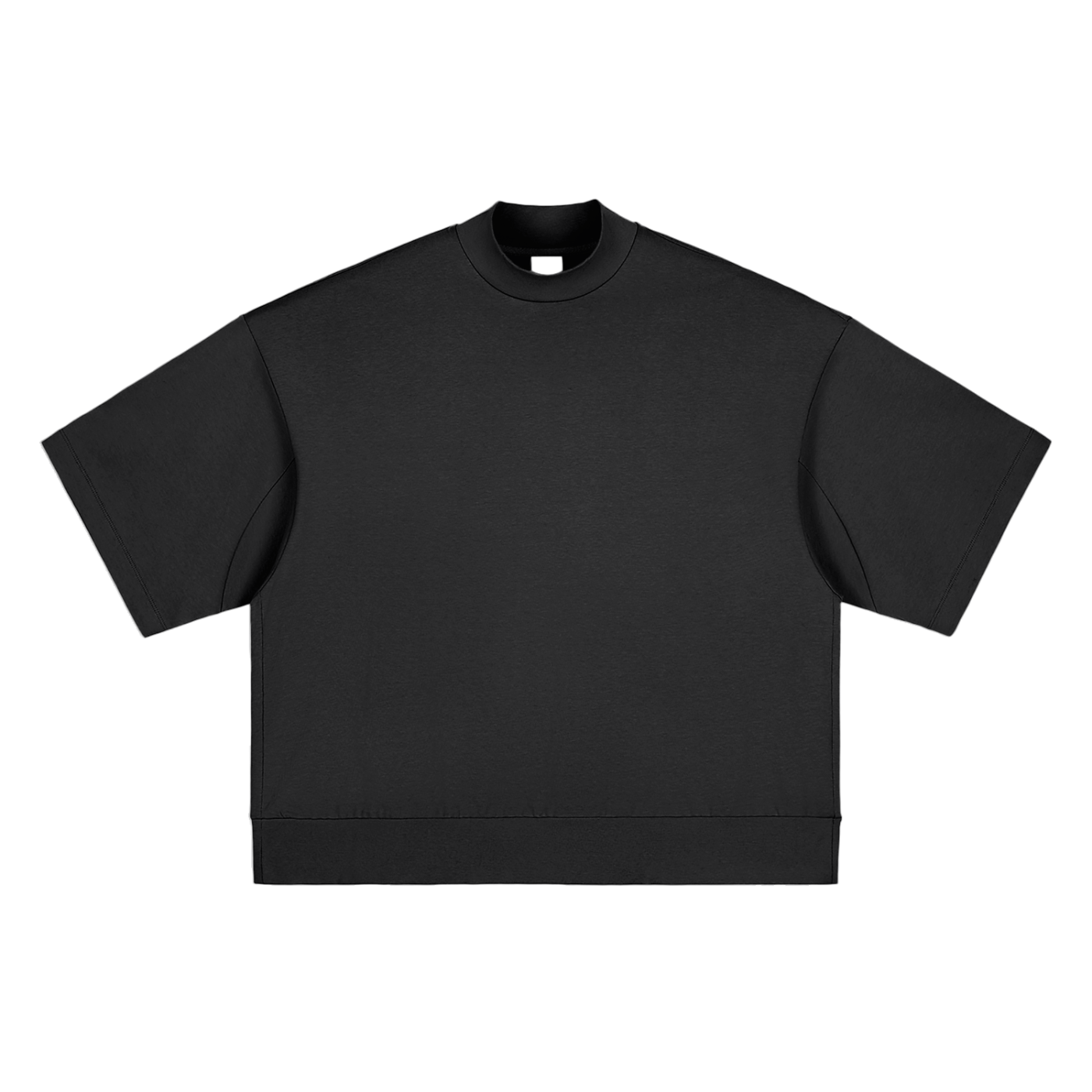 Flat lay of the sustainable Future-Homme daily uniform heavyweight oversized mock neck tee 305 GSM in black frontside on a white background
