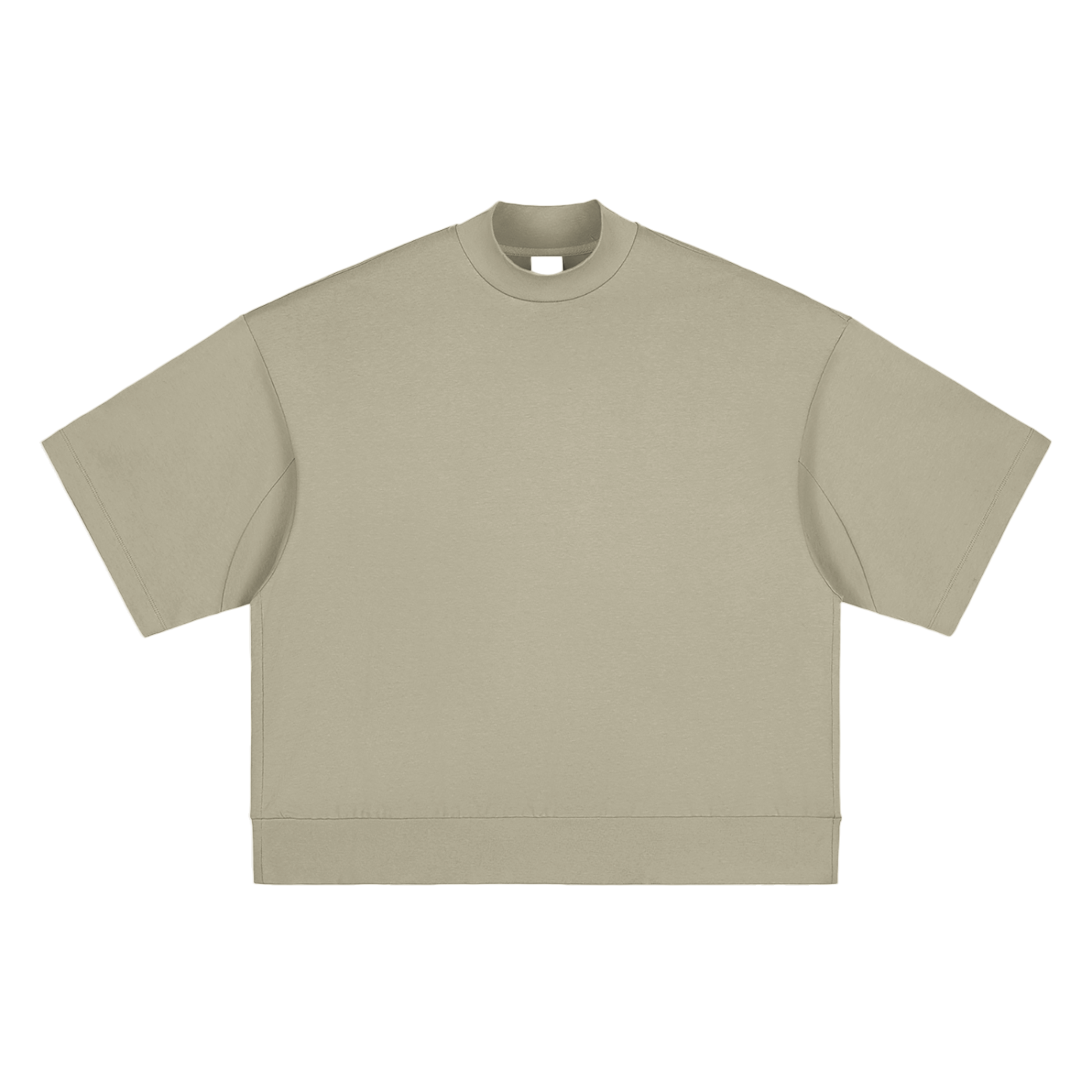 Flat lay of the sustainable Future-Homme daily uniform heavyweight oversized mock neck tee 305 GSM in gray camel frontside on a white background