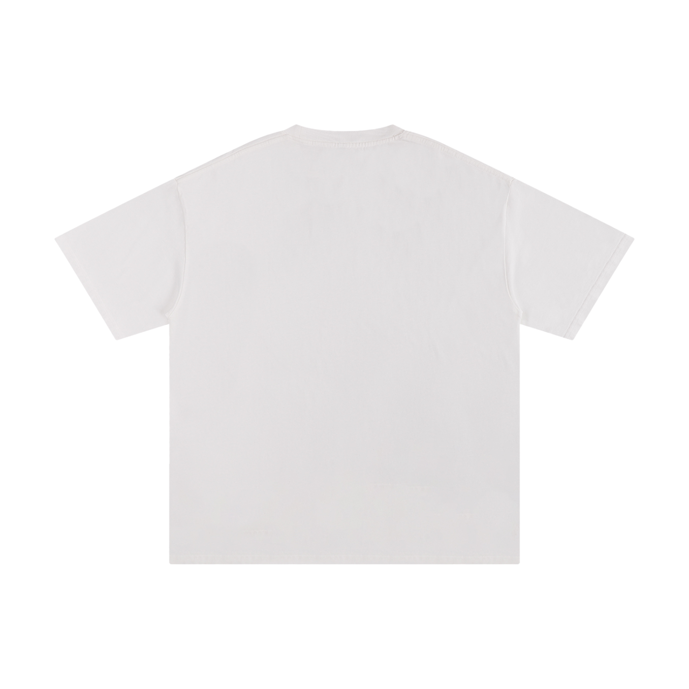 Flat lay of the sustainable Future-Homme daily uniform loose cotton drop tee 230 GSM in white backside on a white background