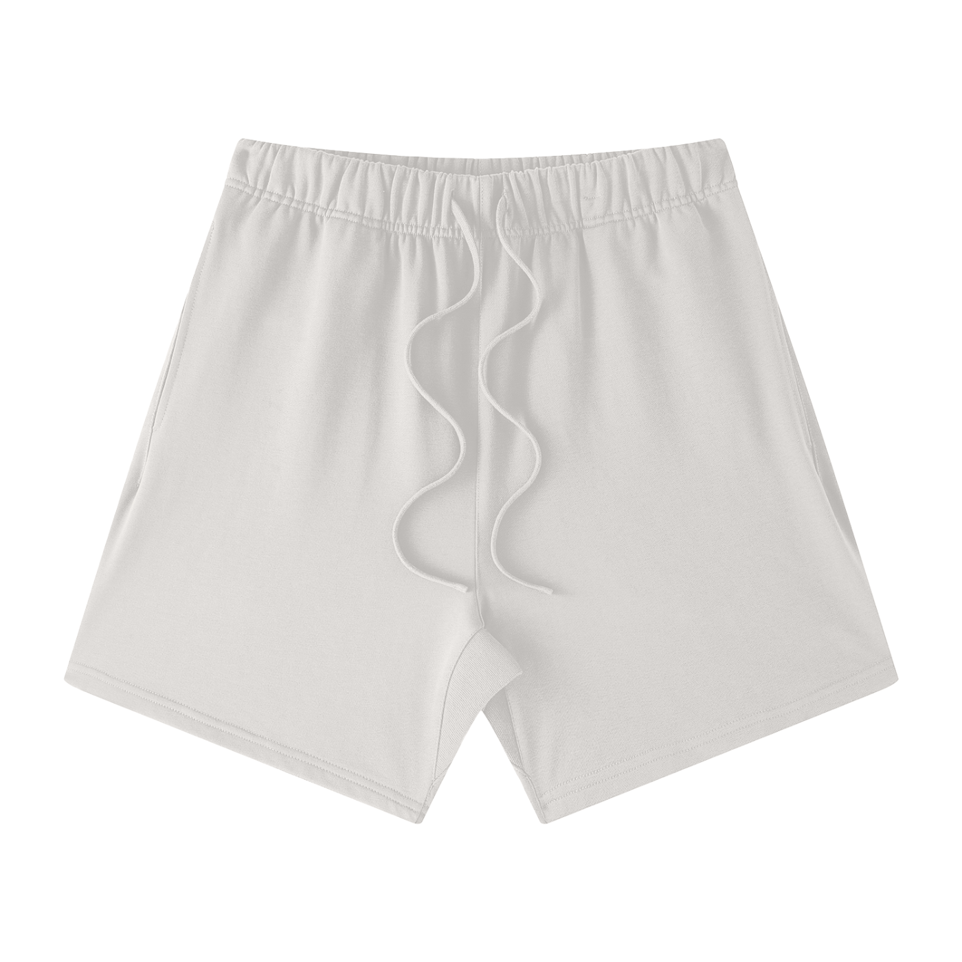 Flat lay of 425 GSM sustainable Future-Homme daily uniform loose cotton heavyweight white shorts frontside on a white background 