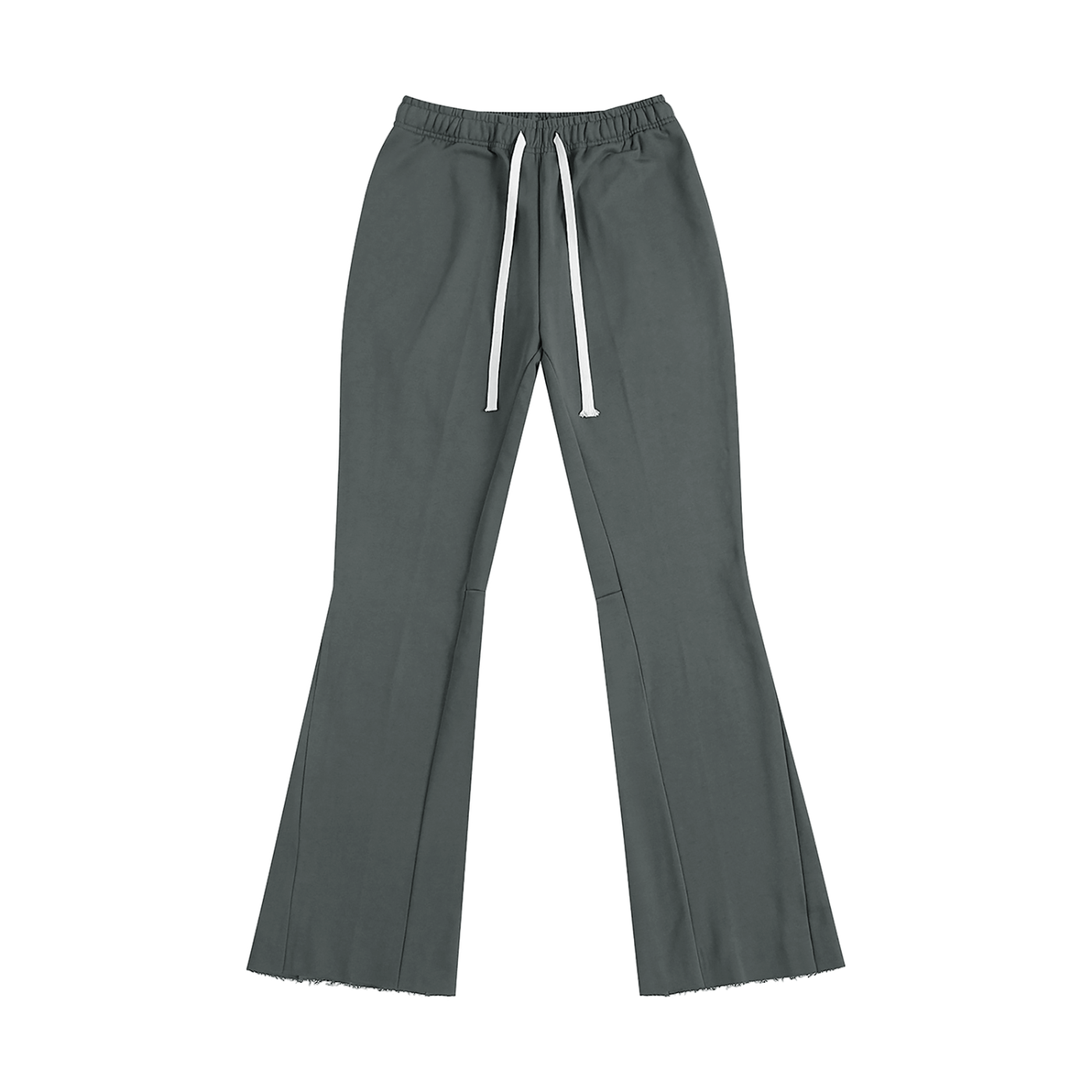 Flat lay of the sustainable 420 GSM Future-Homme daily uniform mid rise flared cotton sweatpants in gray front side on a white background 