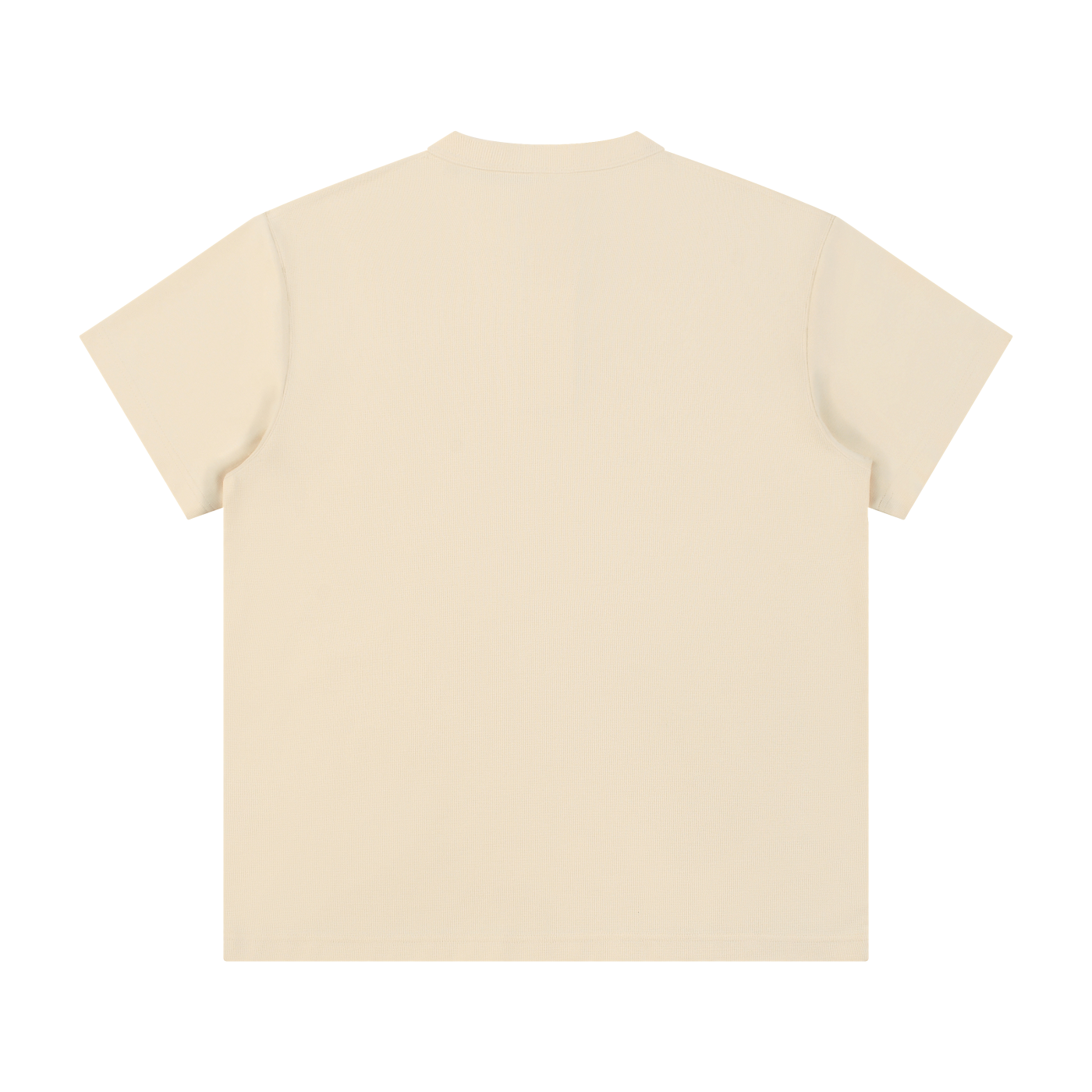 Flat lay of the sustainable Future-Homme daily uniform three button short sleeve henley 280 GSM in apricot backside on a white background 