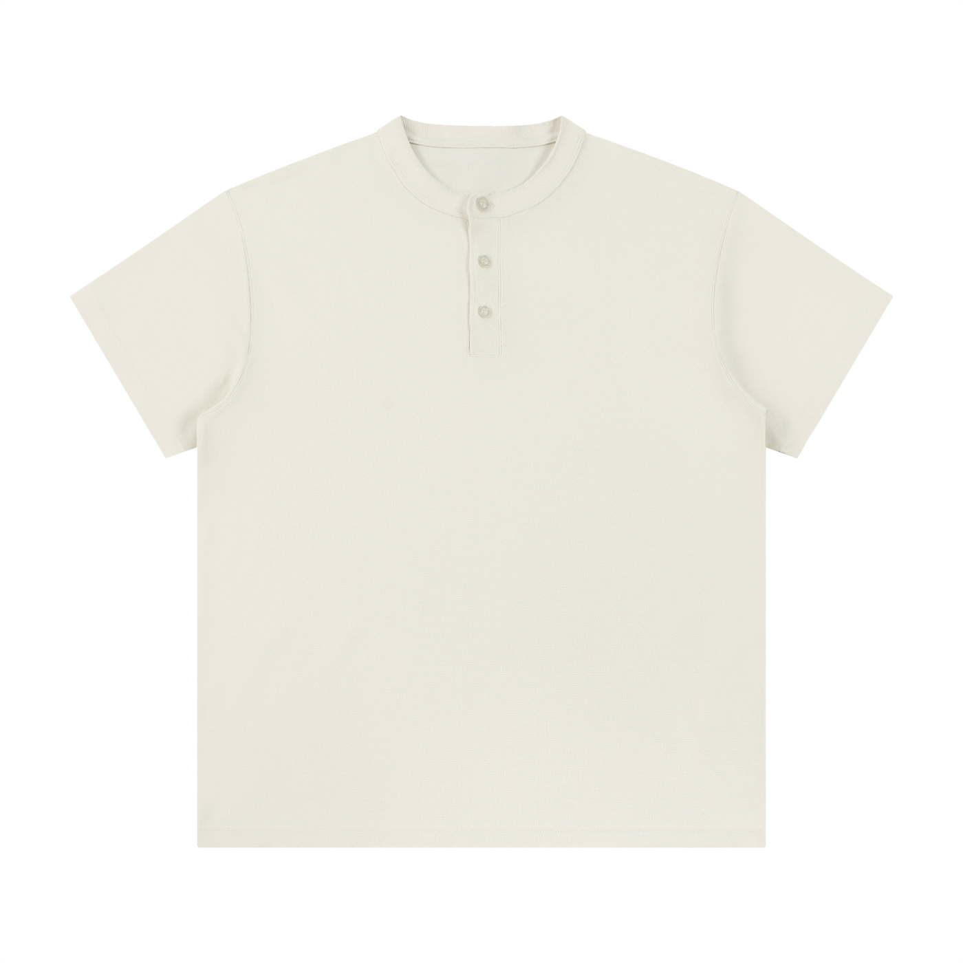 Flat lay of the sustainable Future-Homme daily uniform three button short sleeve henley 280 GSM in light gray frontside on a white background 