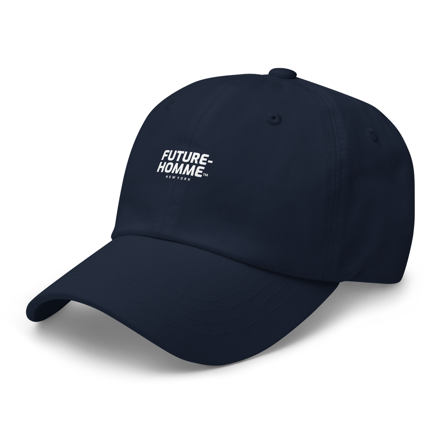 Navy blue cap with 'FUTURE-HOMME' logo on a white background