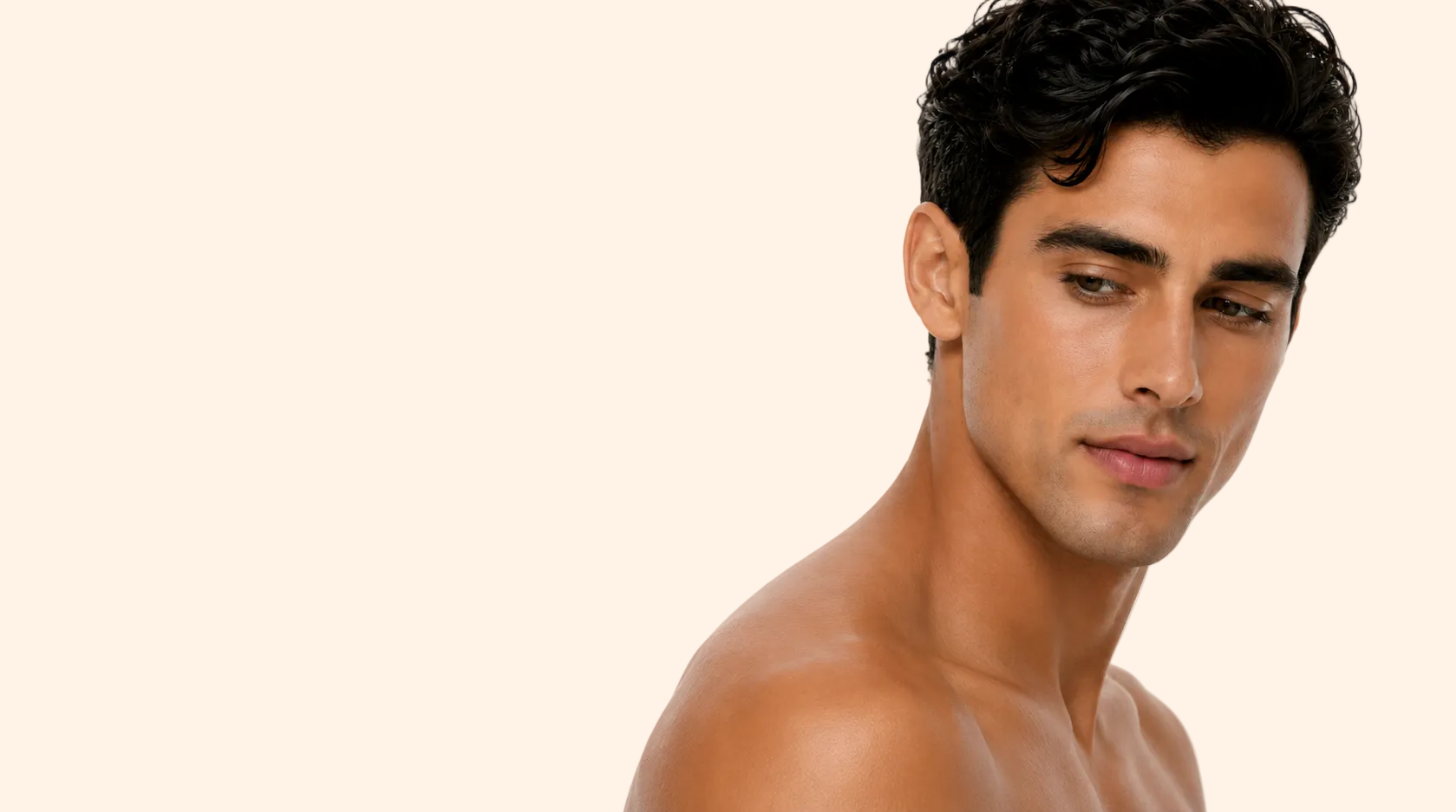Man with a well-defined neck and shoulders on a white background