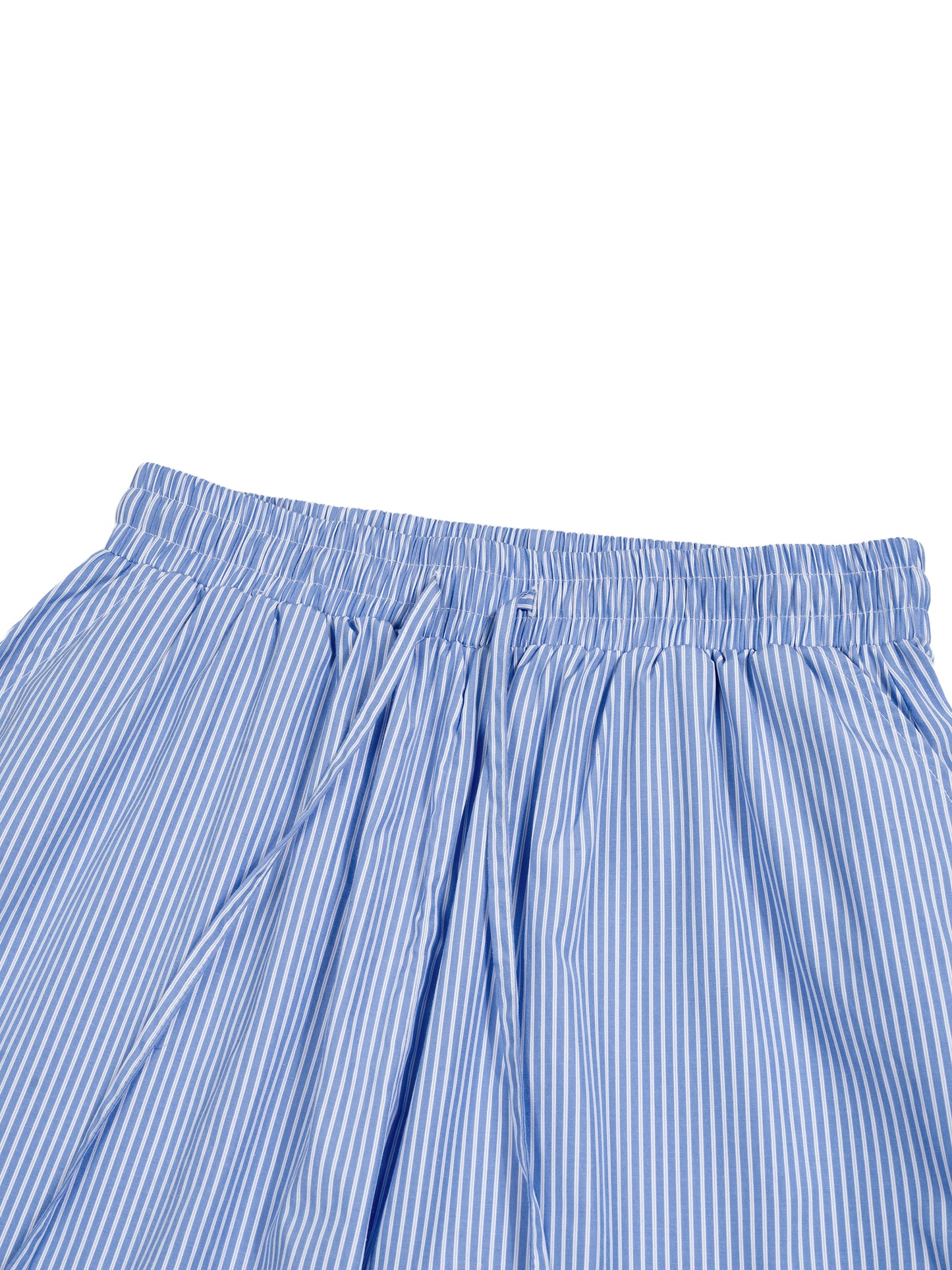 Close-up of blue striped boxers on a white background
