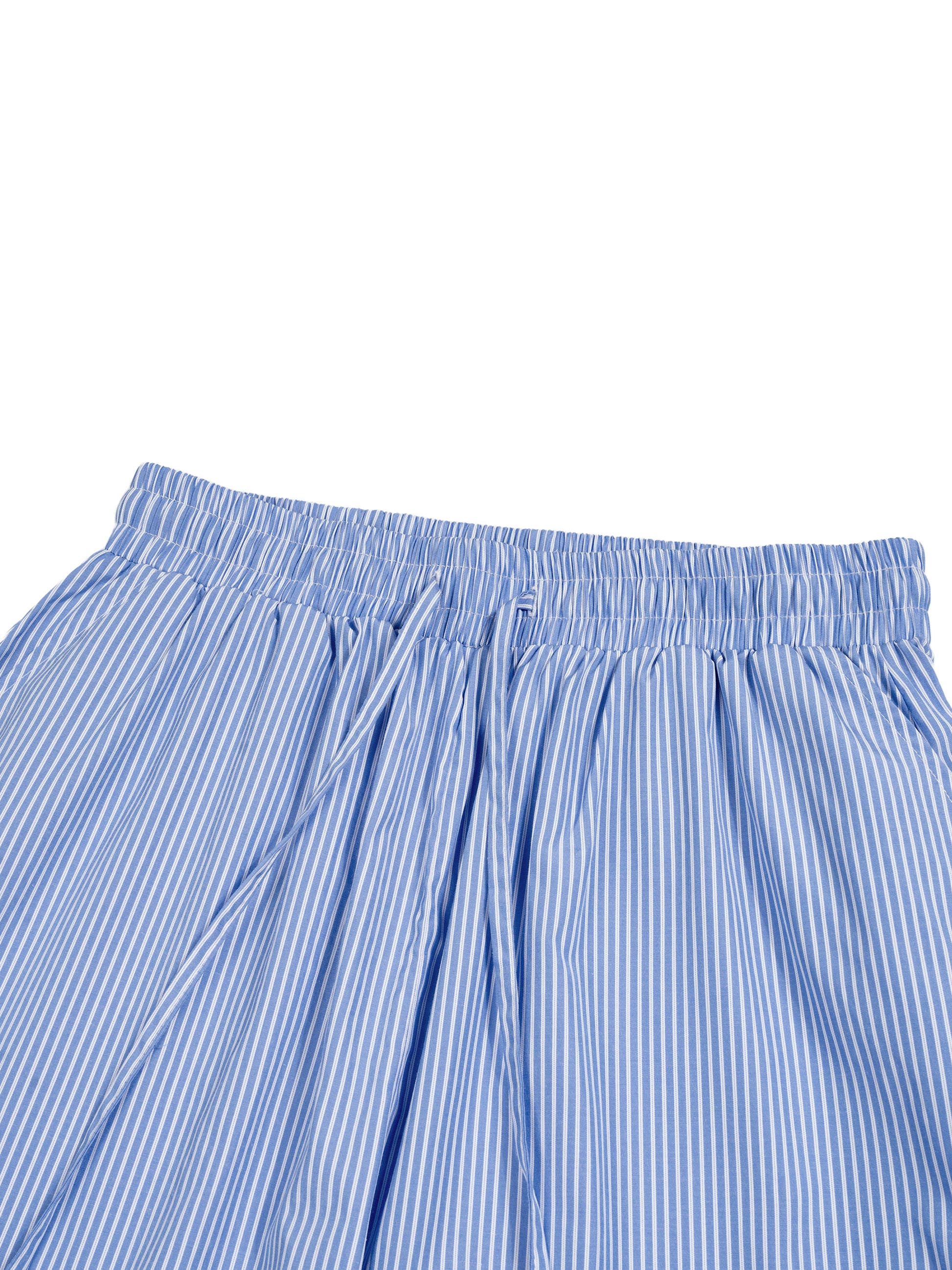 Close-up of blue striped boxers on a white background