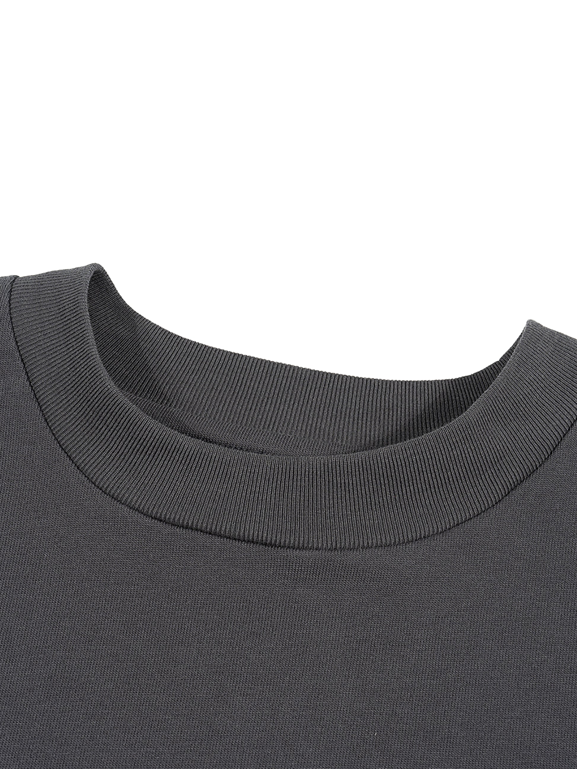 Close-up of a dark gray sweatshirt collar on a white background