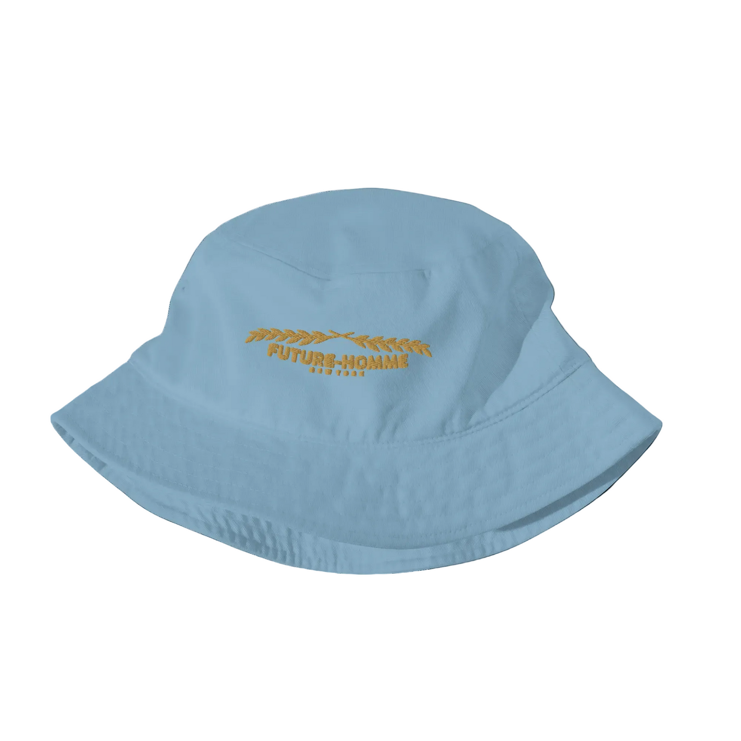 Light blue bucket hat with 'Futuré-Homme' logo on a white background