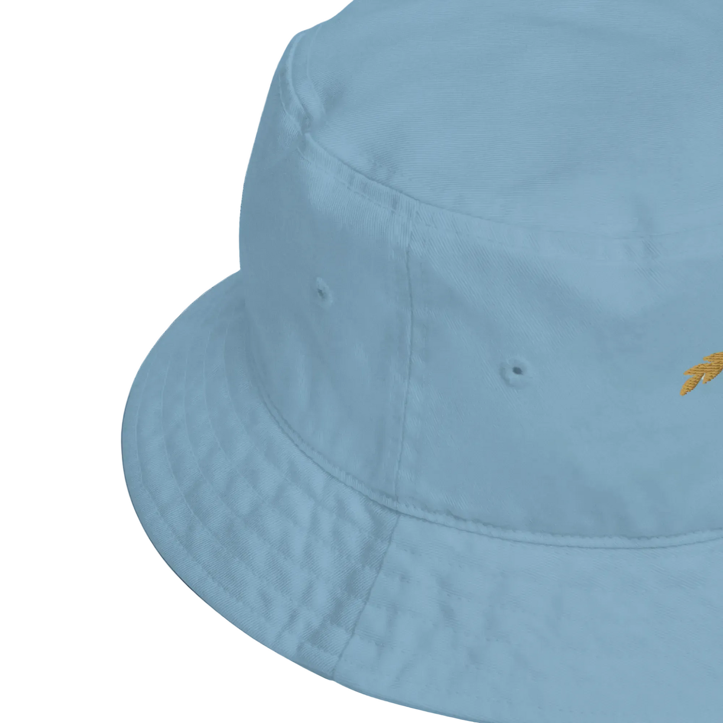 Light blue bucket hat with a brand logo on a white background