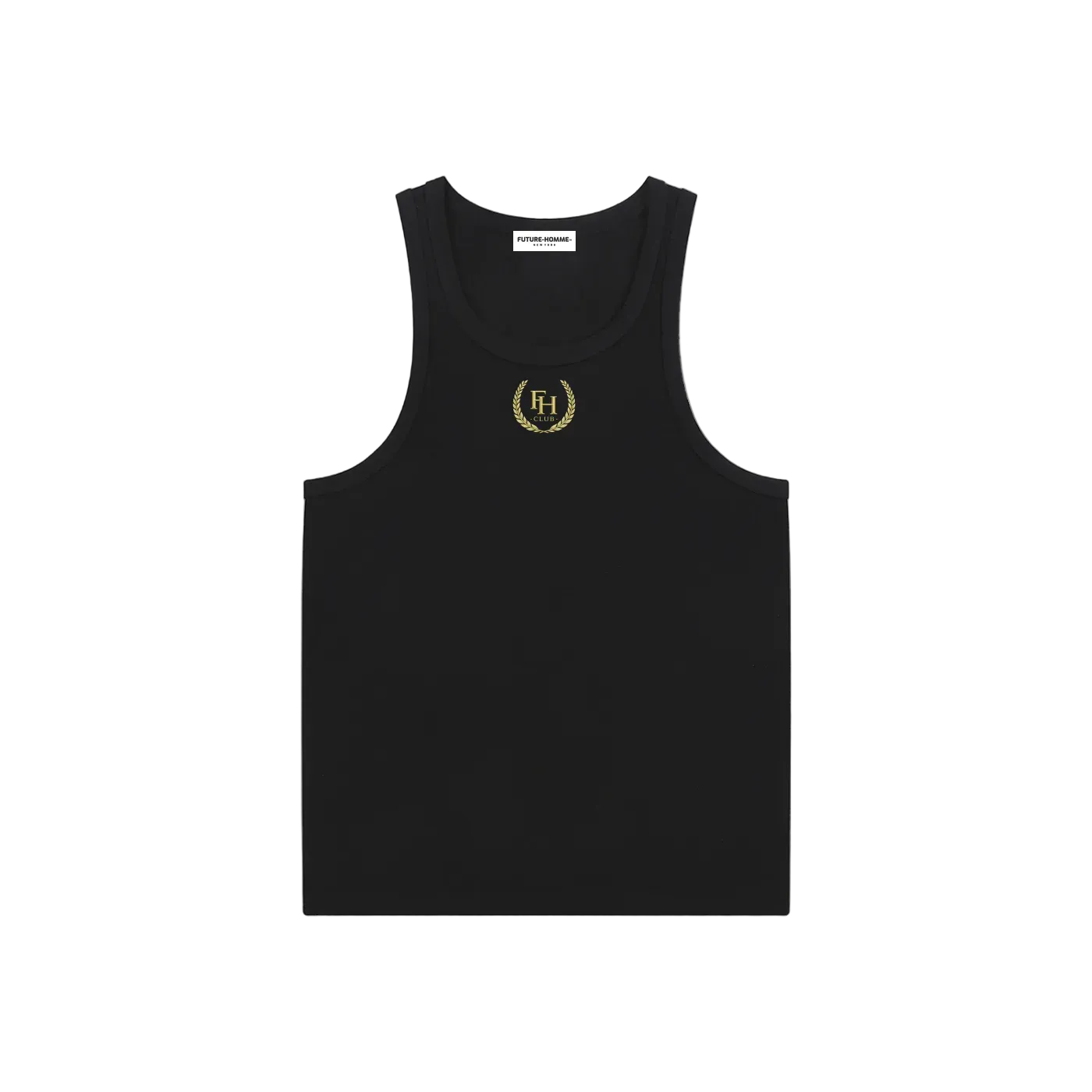 Black tank top with a logo on a sand background