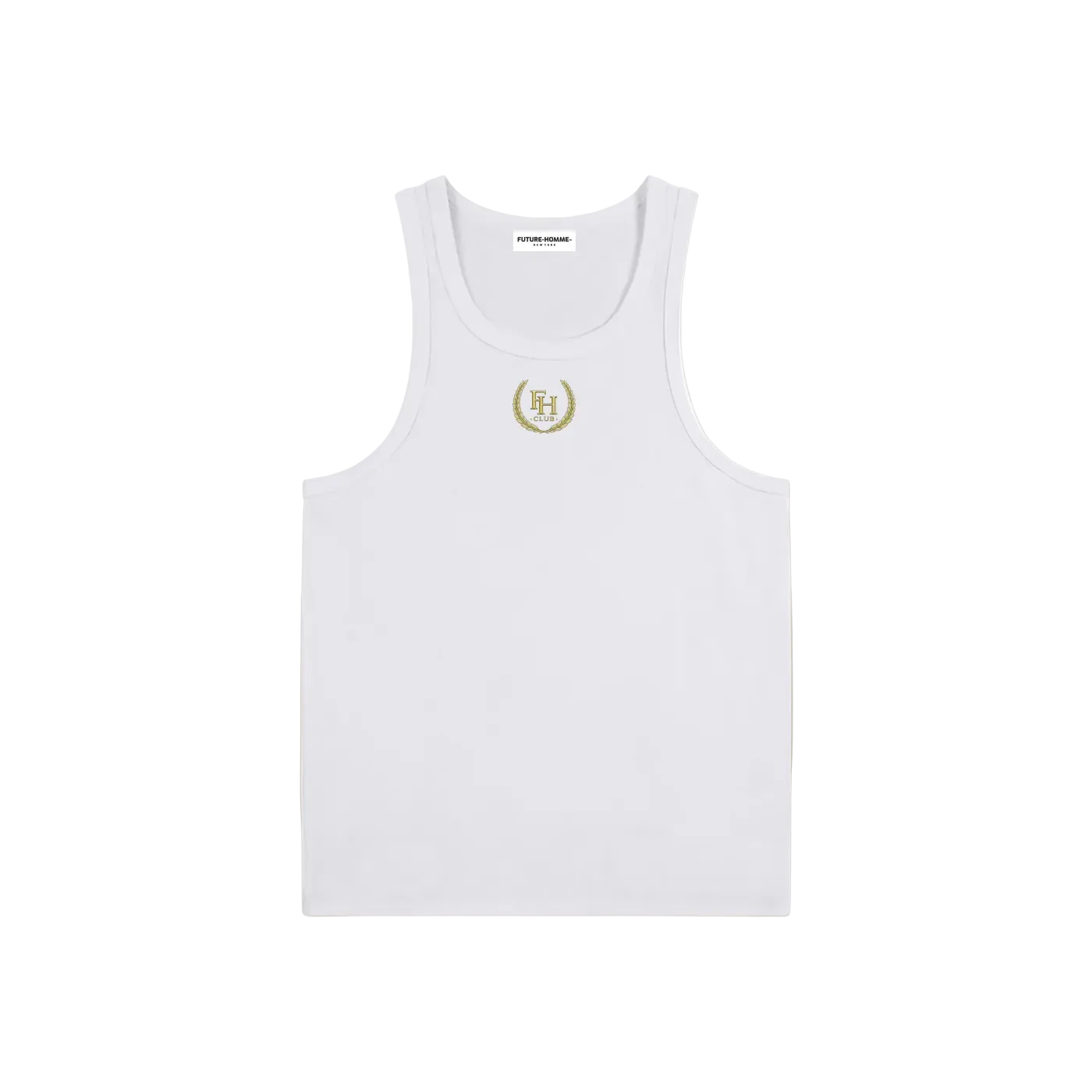 White tank top with a logo on a white background