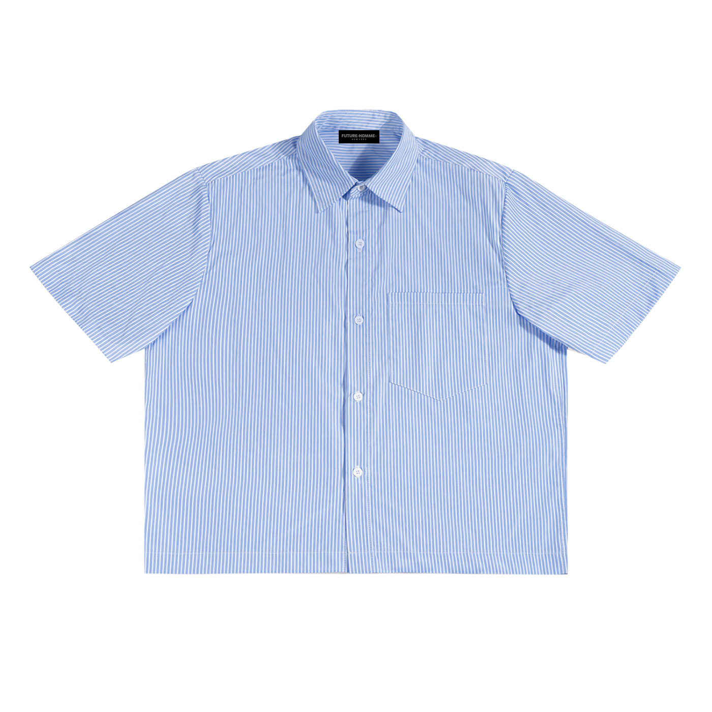 Blue and white striped shirt on a white background