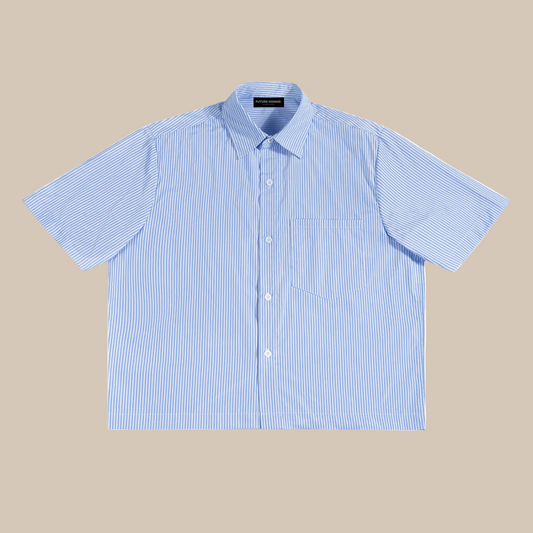 Blue and white striped shirt on a white background