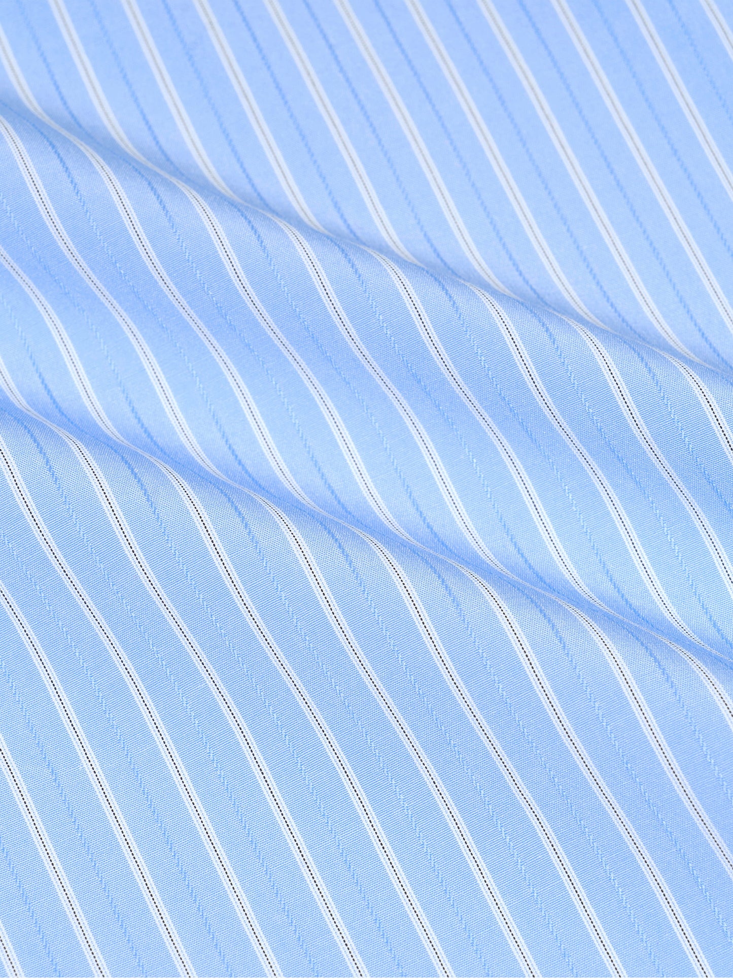 Close-up of light blue fabric with white stripes