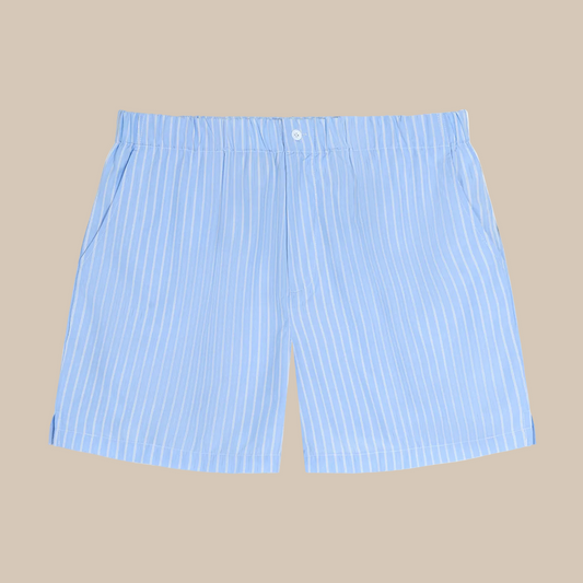 Light blue striped shorts on a white background