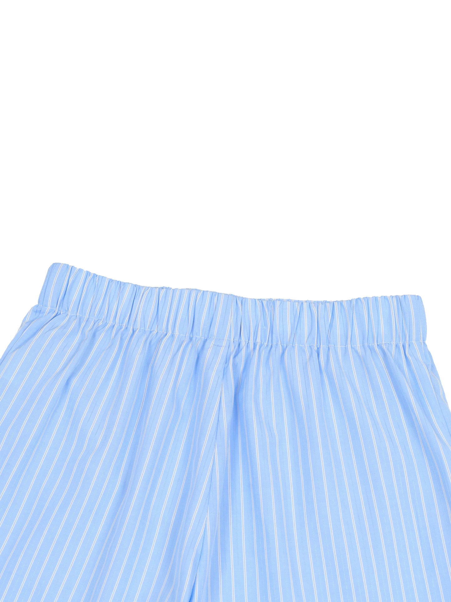 Close-up of light blue striped pants on a white background