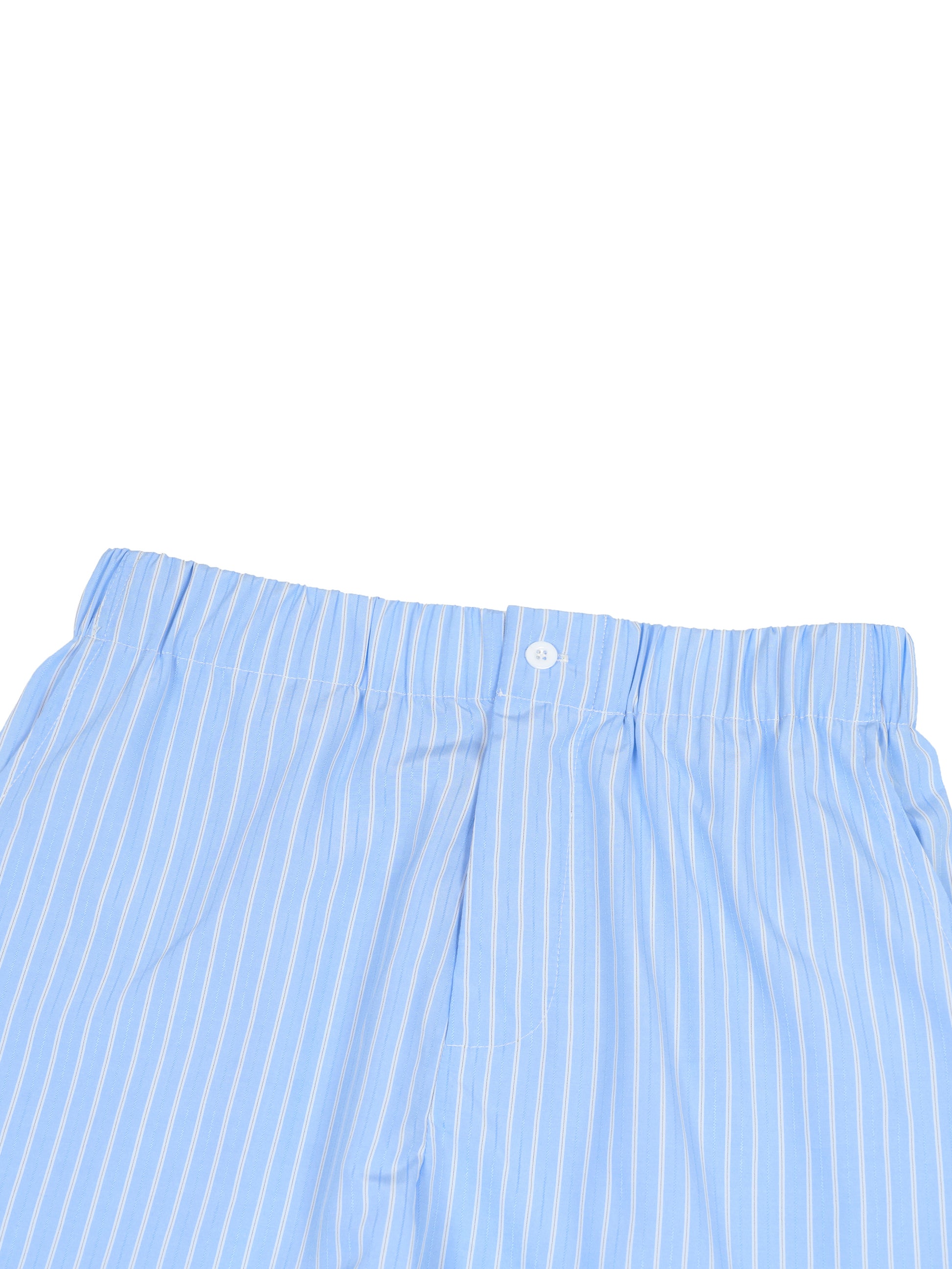 Close-up of light blue striped shorts on a white background