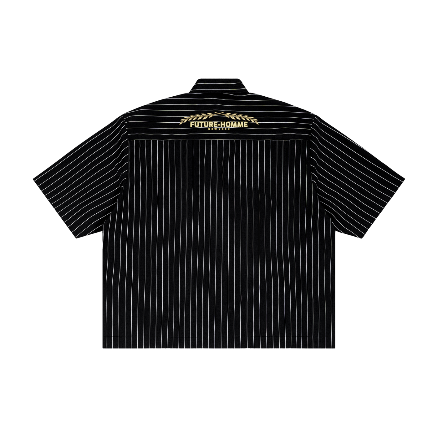 Black pinstripe shirt on a white background