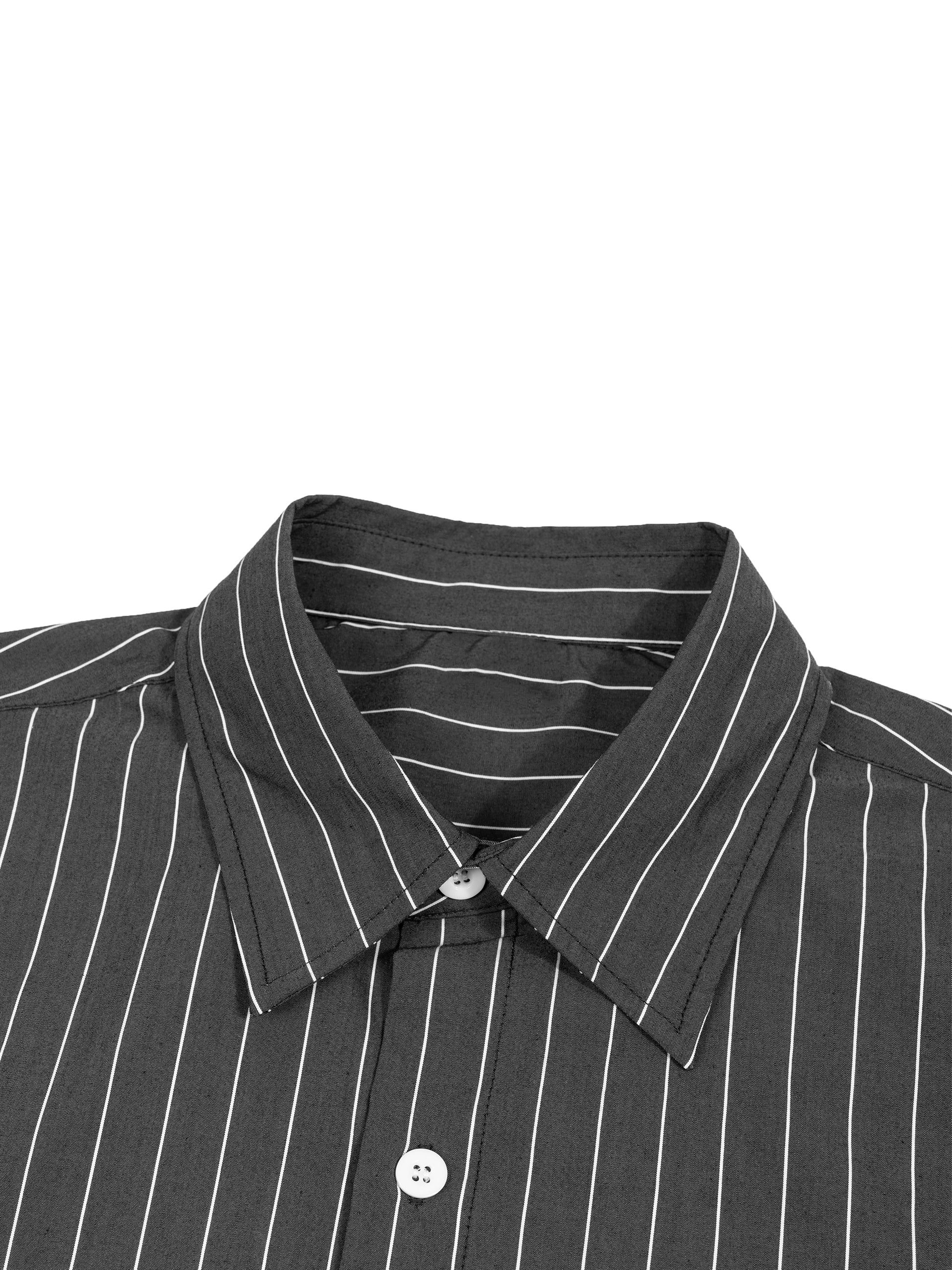 Close-up of a black and white striped shirt collar on a white background