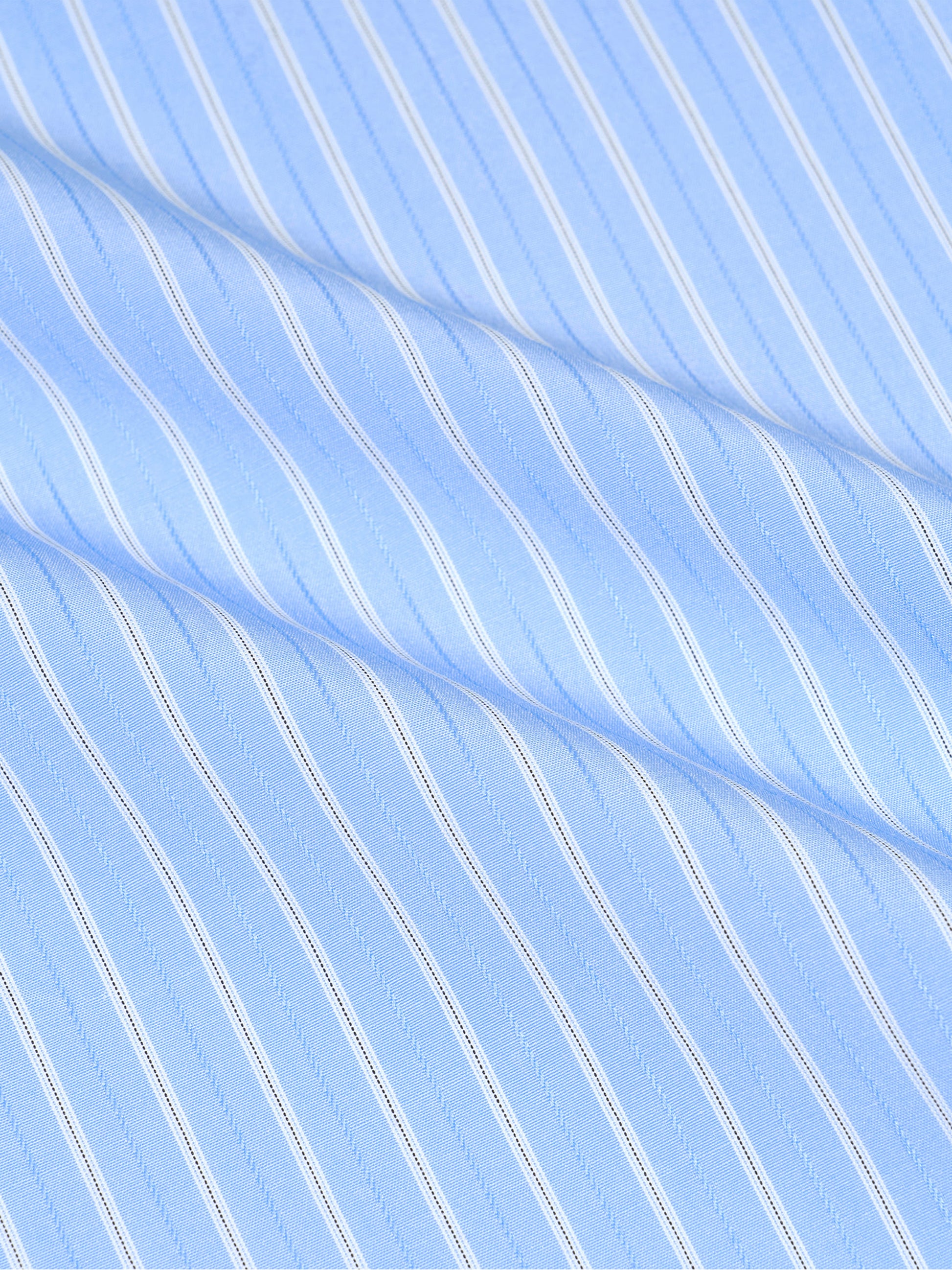 Close-up of light blue fabric with white stripes