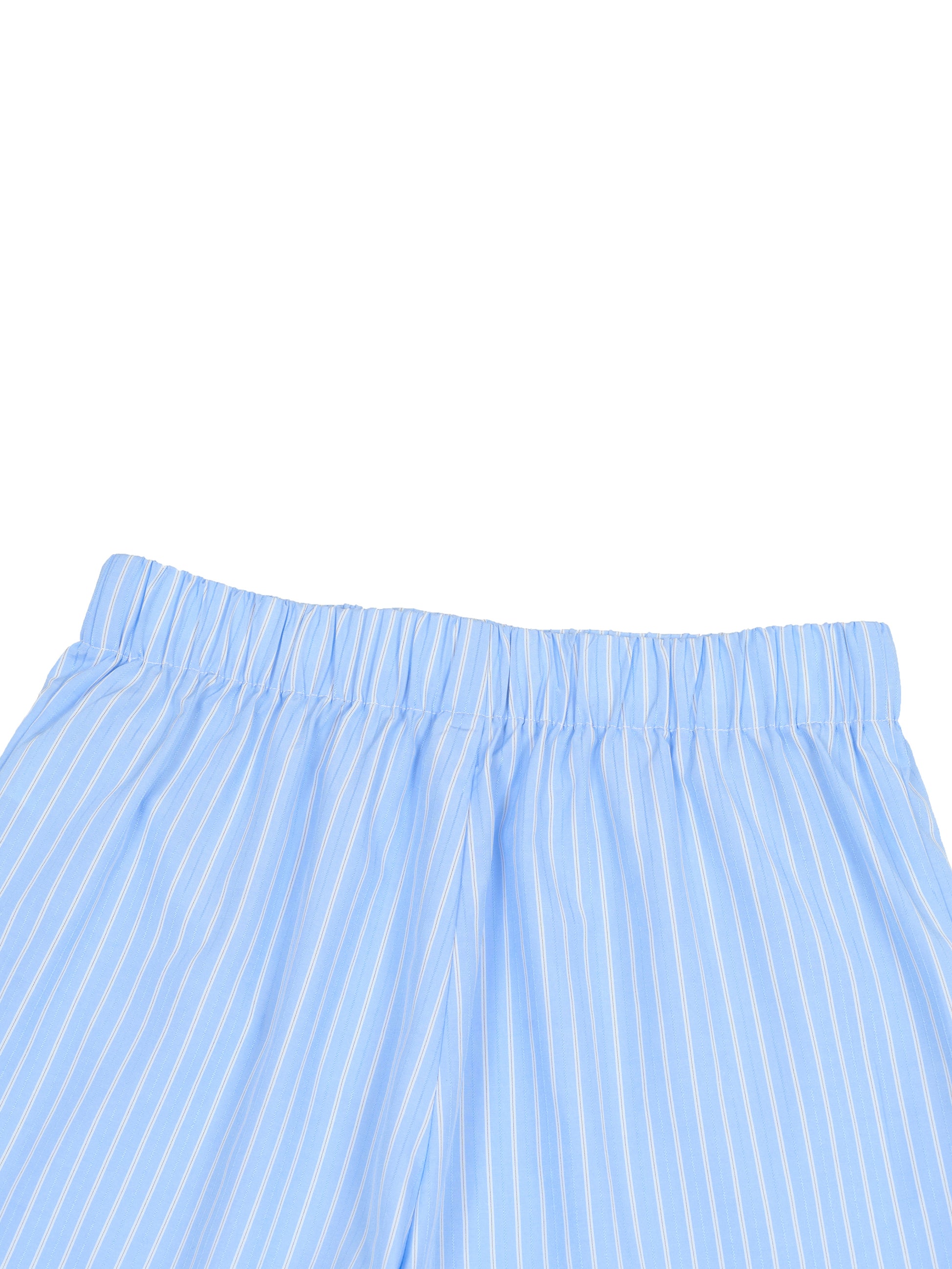 Close-up of light blue striped pants on a white background