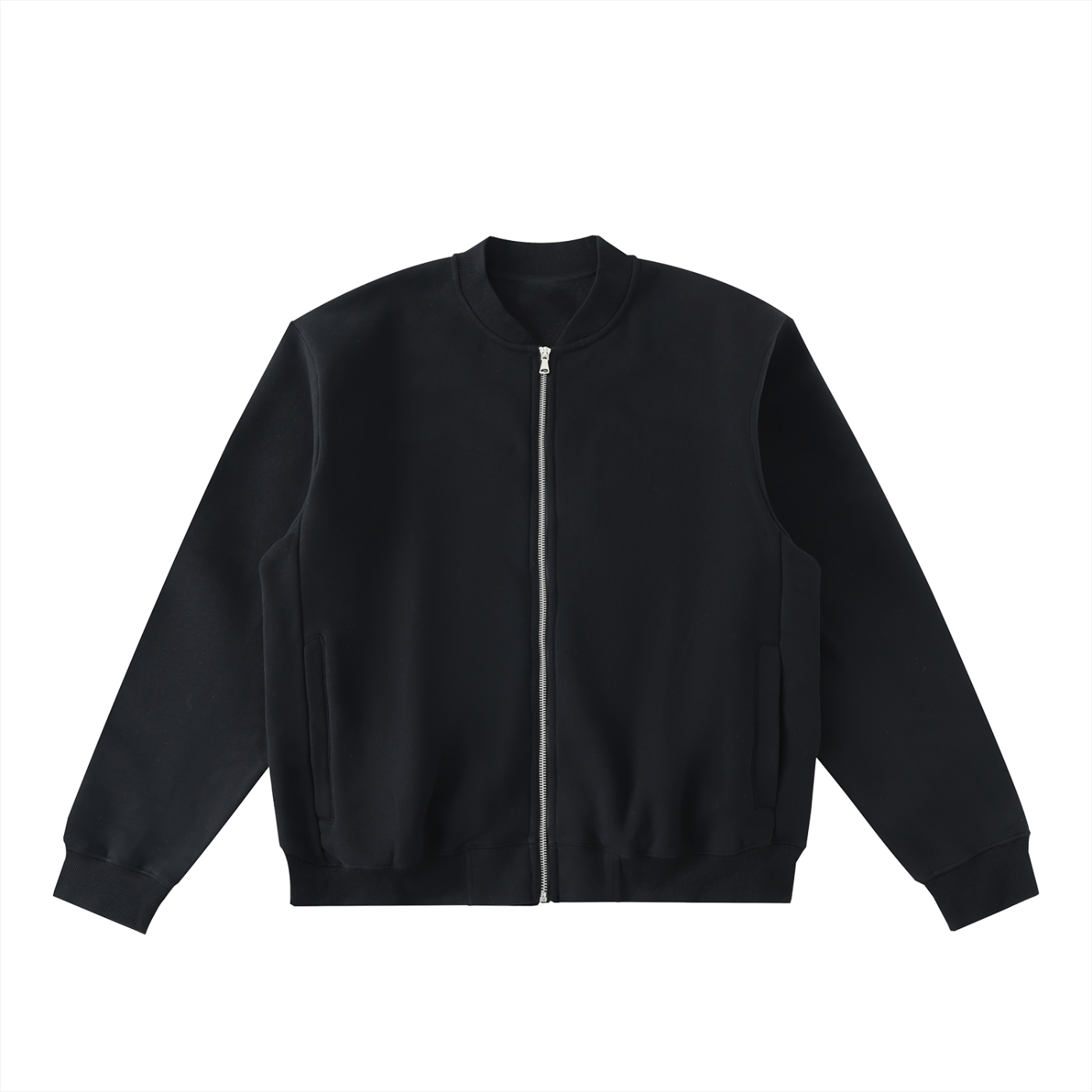 Future-Homme Fleece Please Varsity Jacket in black on a white background. 