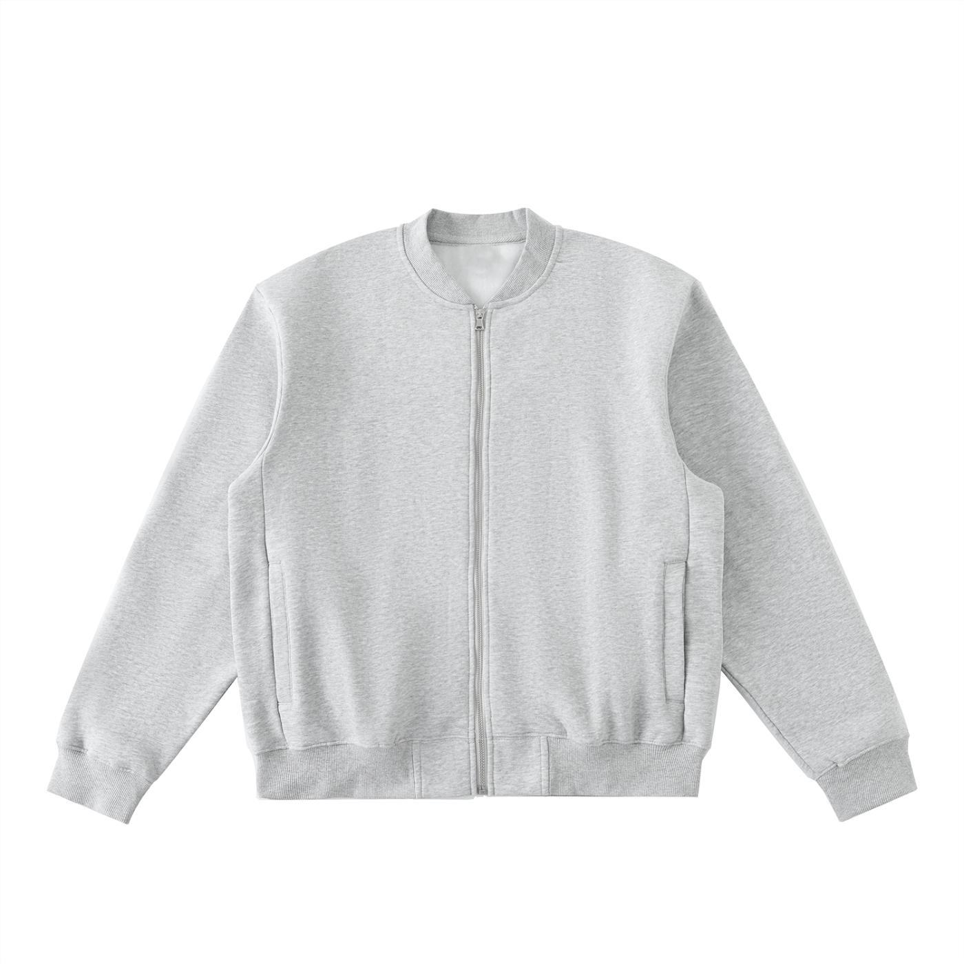 Future-Homme Fleece please Varsity Jacket in light gray/front on a white background. 