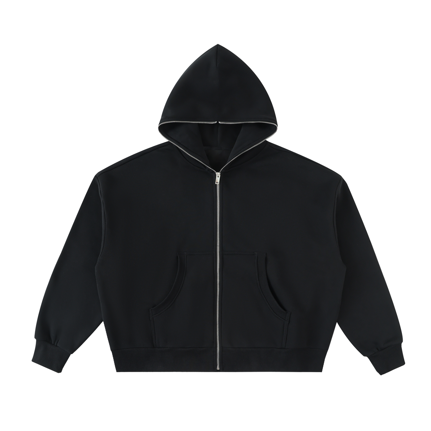 Future-Homme Fleece Please Full Zip Hoodie in black/front on a white background. 