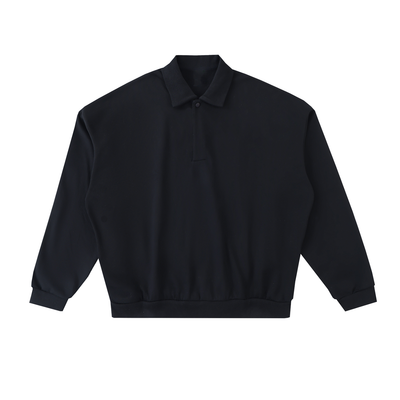 Future-Homme Fleece Please Heavyweight Polo Sweatshirt flat lay in black front side on a white background. 