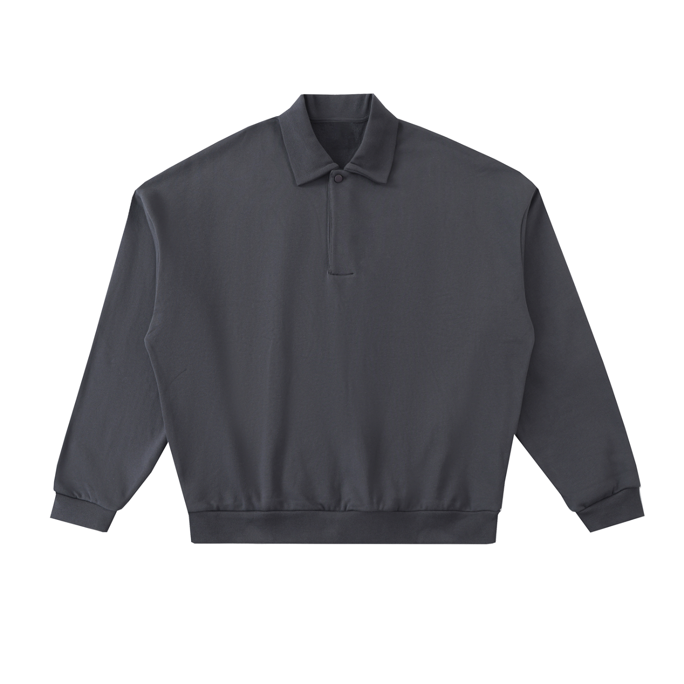 Future-Homme Fleece Please Heavyweight Polo Sweatshirt flat lay in charcoal gray front side on a white background. 
