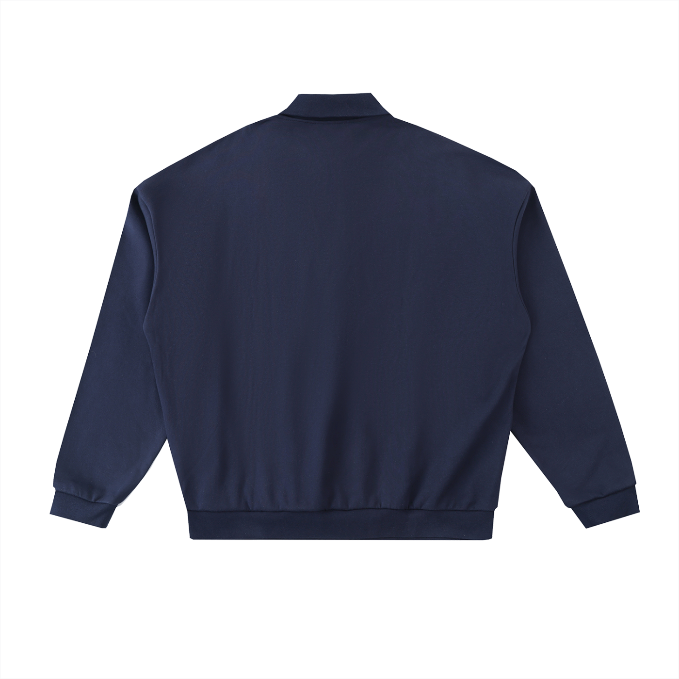 Future-Homme Fleece Please Heavyweight Polo Sweatshirt in Navy Blue flat lay back side on a white background. 