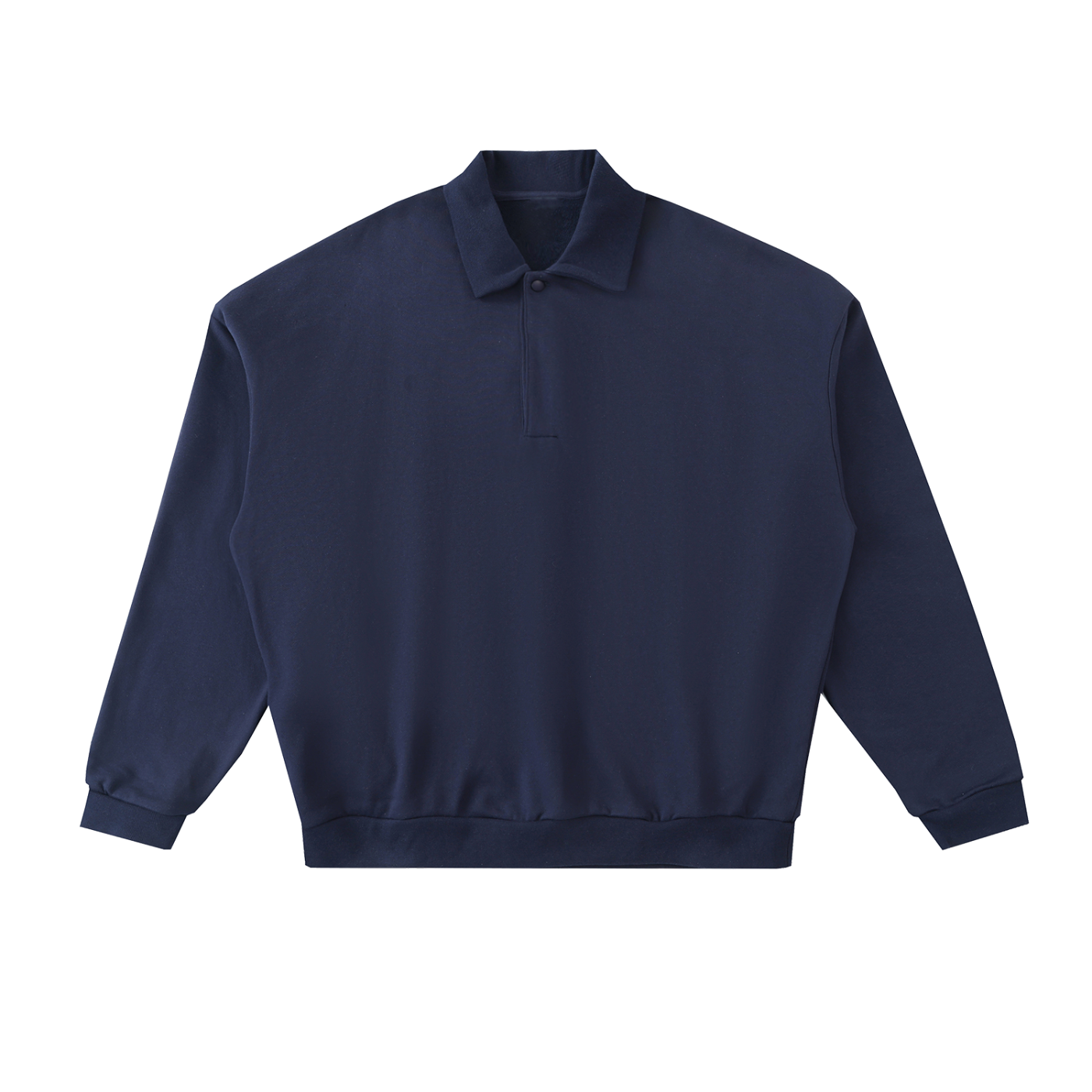 Future-Homme Fleece Please Heavyweight Polo Sweatshirt in Navy Blue flat lay front side on a white background. 