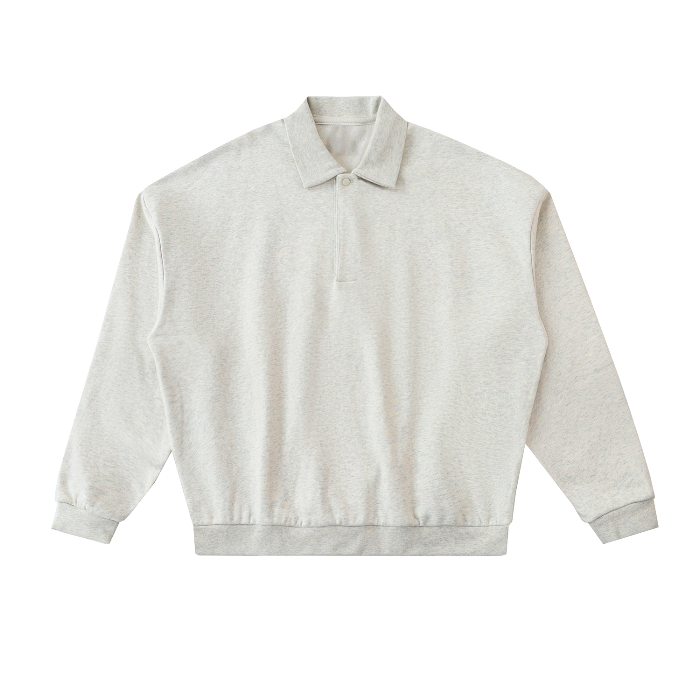 Future-Homme Fleece Please Heavyweight Polo Sweatshirt flat lay in Oat Gray front side on a white background. 