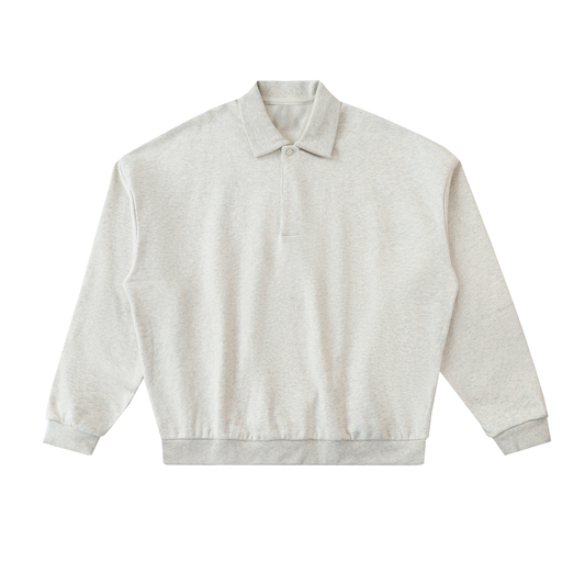 Future-Homme Fleece Please Heavyweight Polo Sweatshirt flat lay in Oat Gray front side on a white background. 