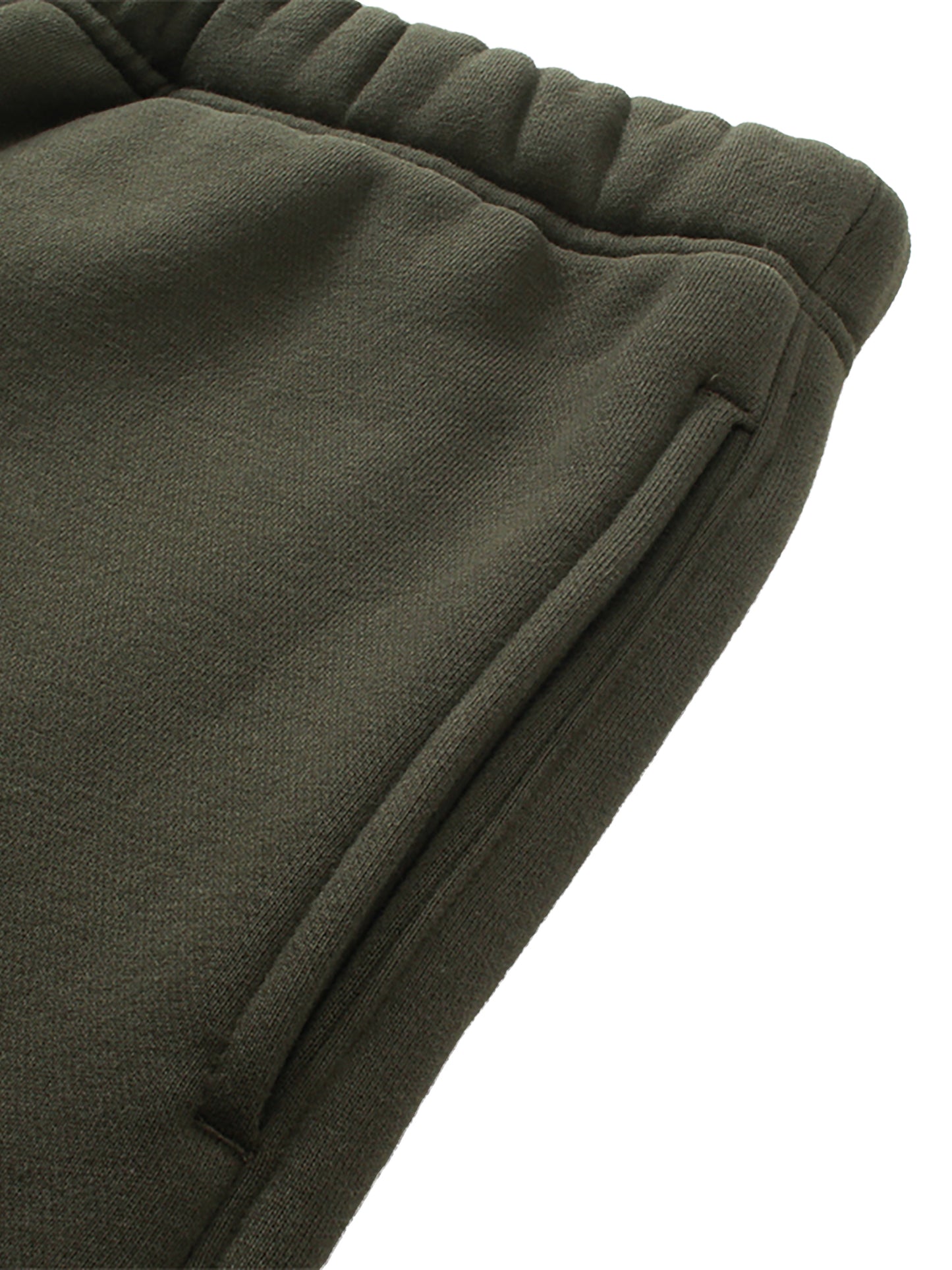 Future-Homme Fleece Please Straight leg pant in black in 360 GSM close up of side pocket on a white background. 