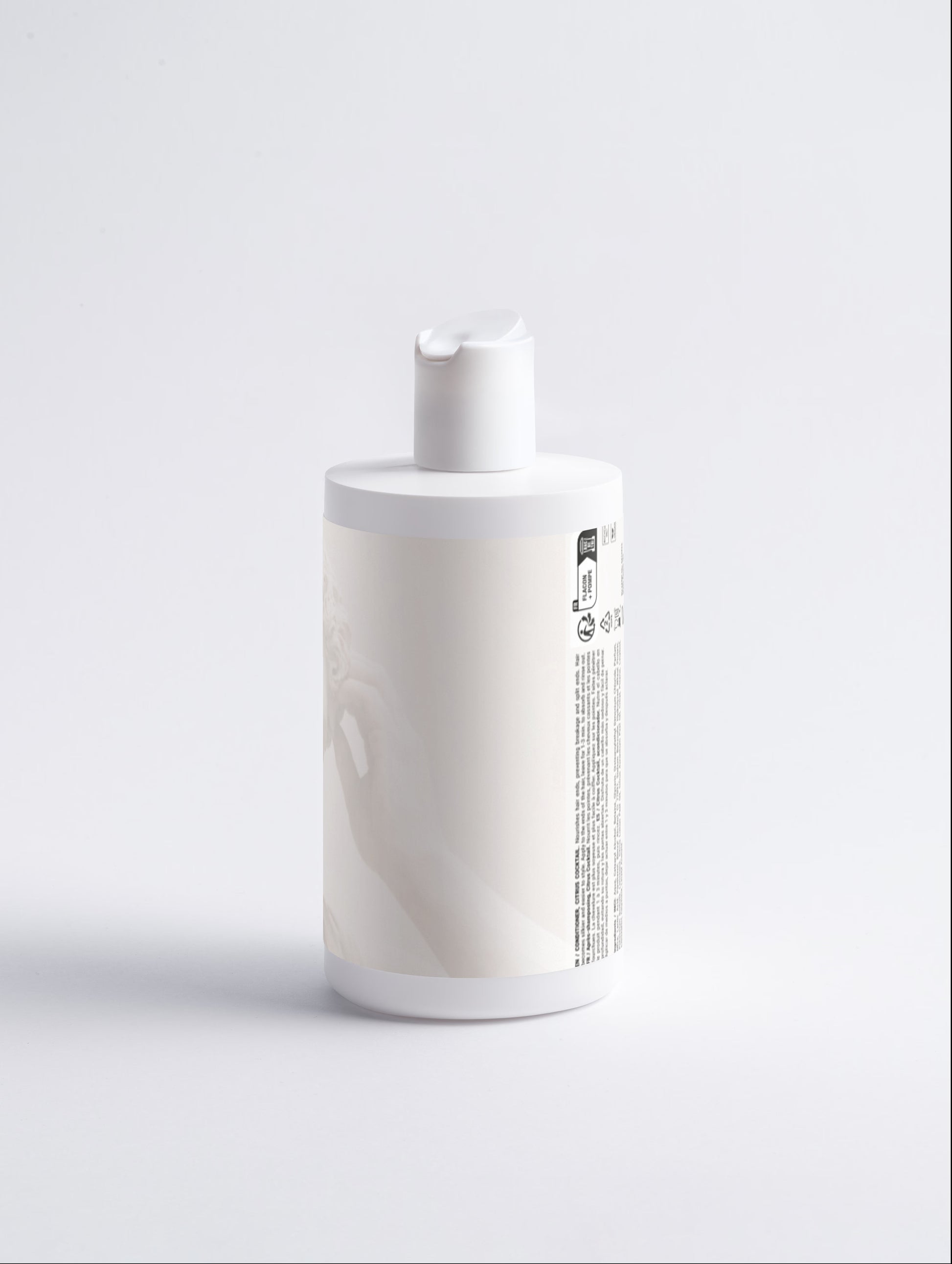 White bottle with a pump on a light gray background