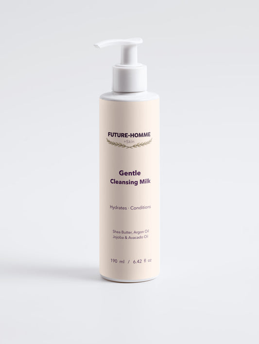 Bottle of 'Gentle Cleansing Milk' by Future-Homme on a white background