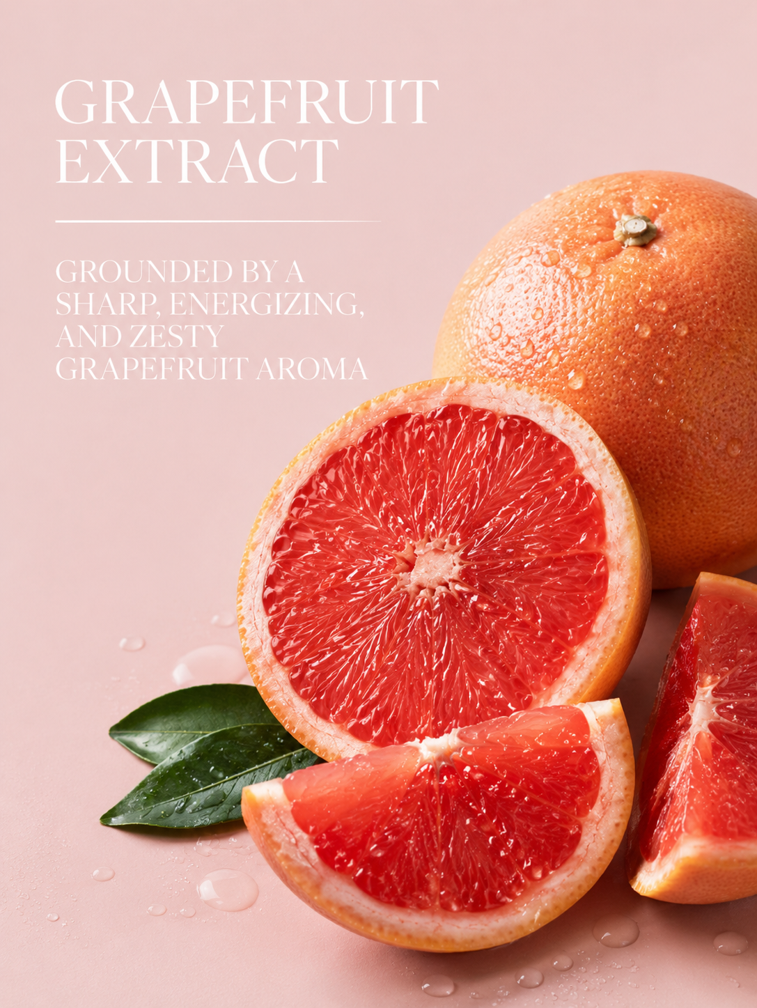 Grapefruit extract with a sliced grapefruit on a pink background