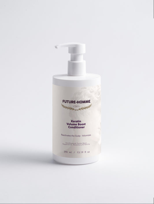 Bottle of Future-Homme Keratin Volume Boost Conditioner on a white background