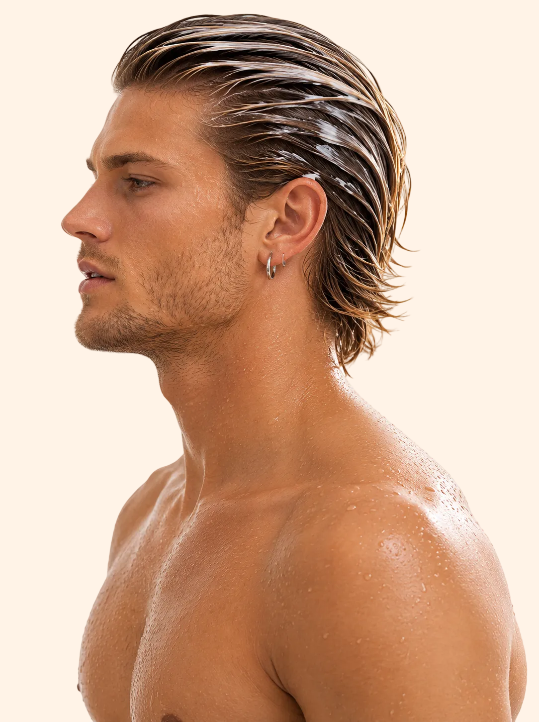 Man with styled hair on a white background