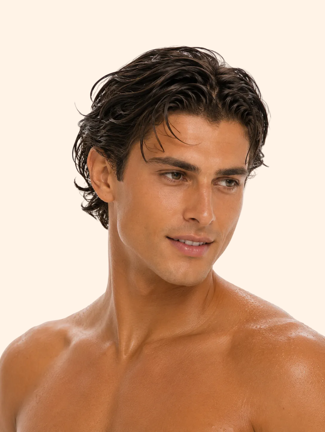 Man with wet hair on a white background